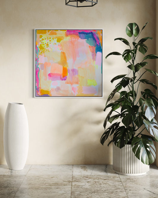 Abstract art print titled "So Many Things To Look Forward To" by Kathryn Sillince, featuring vibrant colors and intricate patterns.