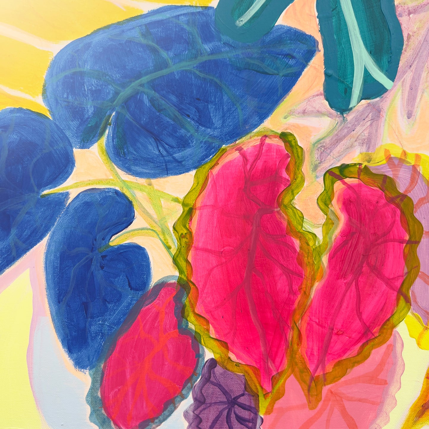 Colorful paper print titled 'The Yellow Shutter' by Kathryn Sillince Artist featuring vibrant yellow and abstract design elements.