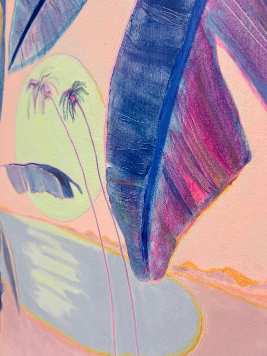 Colorful paper print titled "Flourishing By Moonlight" by Kathryn Sillince Artist, featuring vibrant floral and moonlight illustrations.