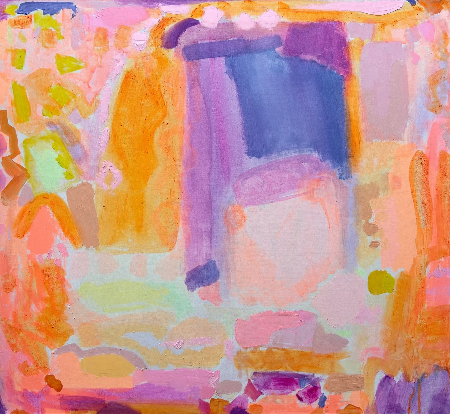 Abstract energy-themed artwork by Kathryn Sillince Artist, 90cm x 90cm, featuring vibrant colors and dynamic brushstrokes.