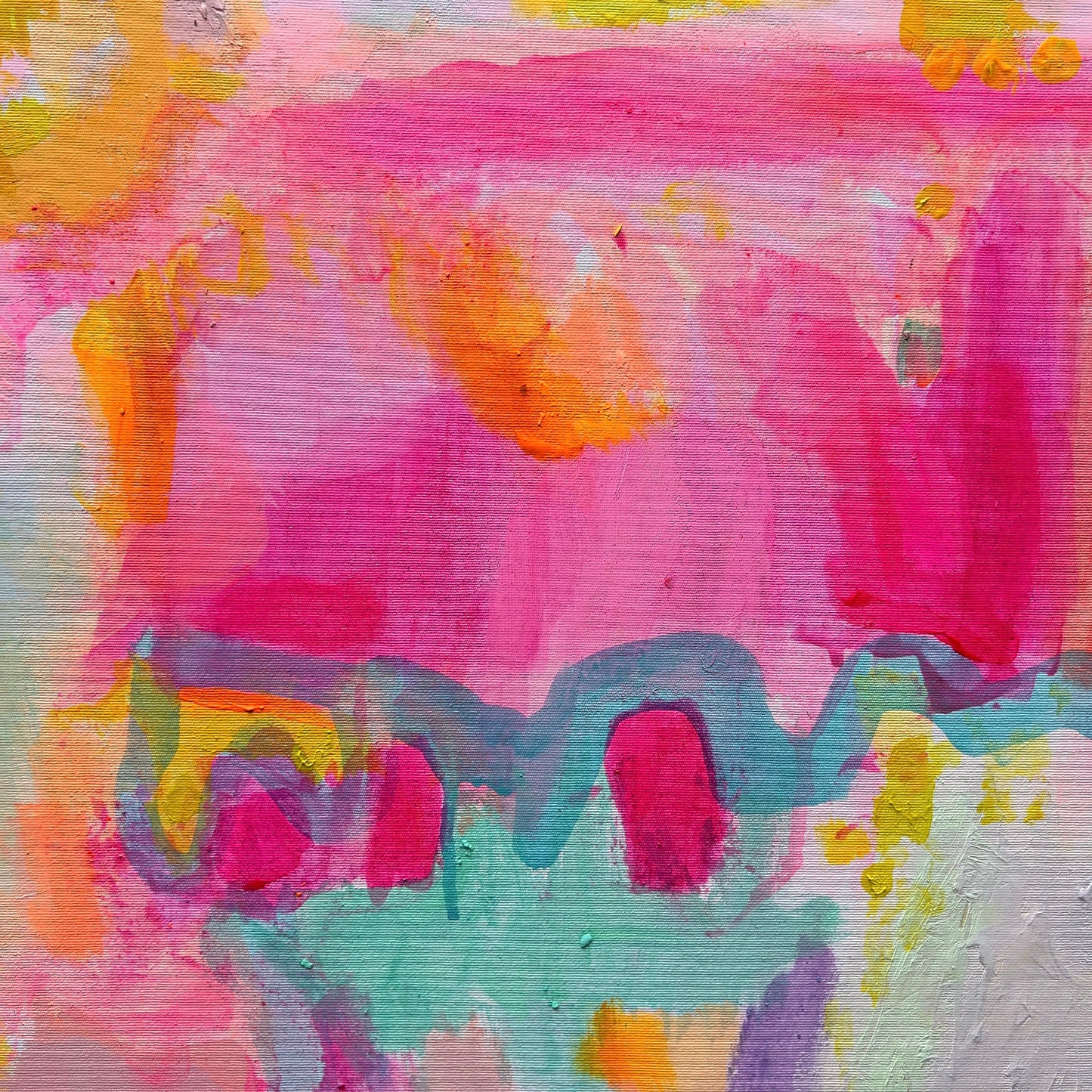 Summer Loving 80cm x 80cm artwork by Kathryn Sillince Artist, featuring vibrant, colorful abstract floral design.