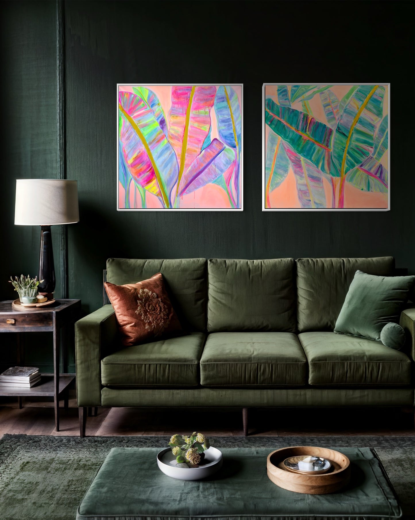 COLOUR POP BOTANICAL PRINT SET: 'Rainbow Banana Leaves' & 'Rainbow Banana Leaves II' - Kathryn Sillince Artist
