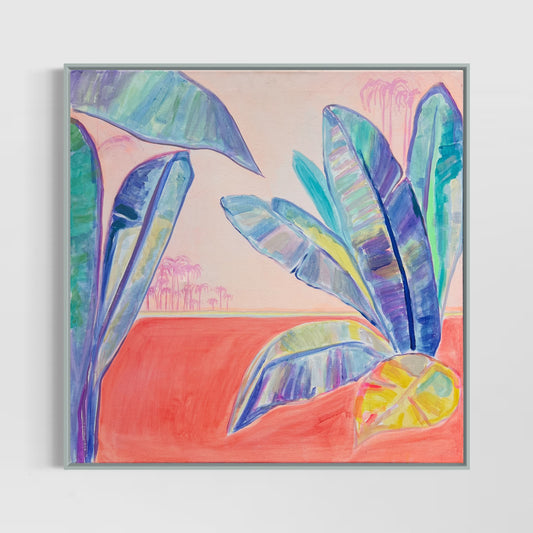 Blue Bananas, Red Sands 72cm x 72cm - Kathryn Sillince Artist