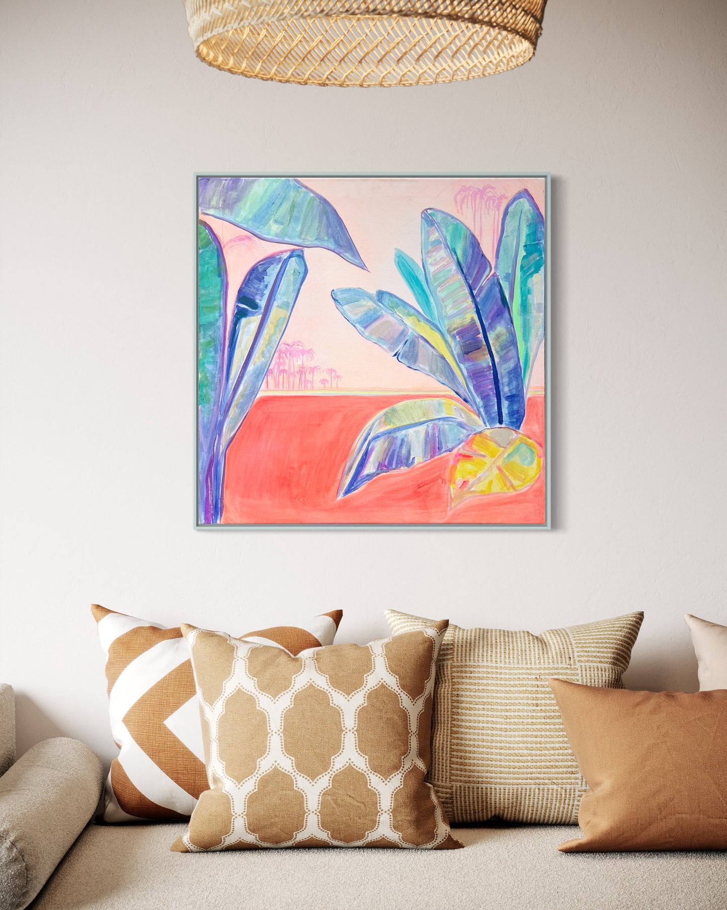 Blue Bananas, Red Sands 72cm x 72cm - Kathryn Sillince Artist