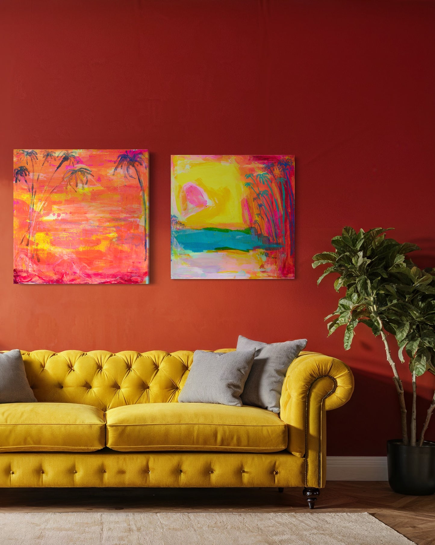 'Palms At Dusk' 77cm x 77cm - Kathryn Sillince Artist