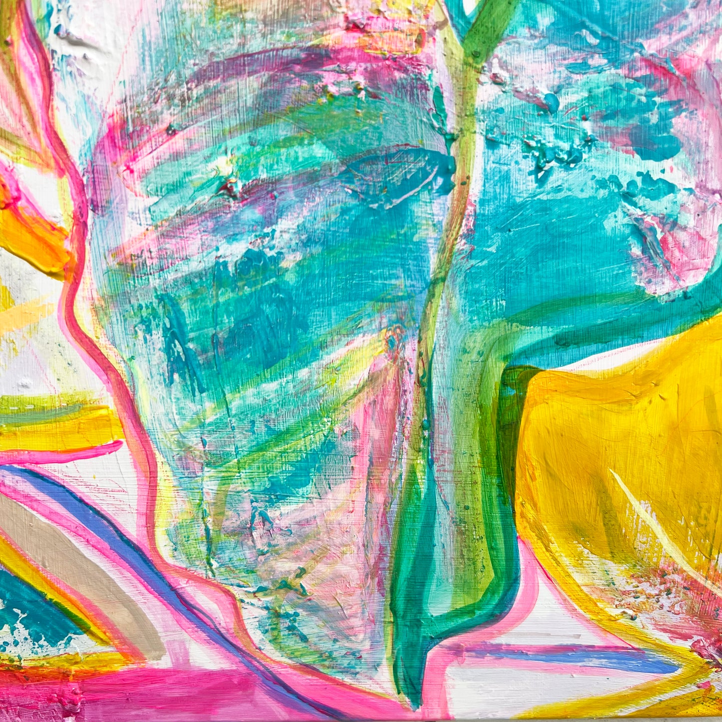 'Rainbow Alocasia Leaves I' 41cm x 41cm - Kathryn Sillince Artist
