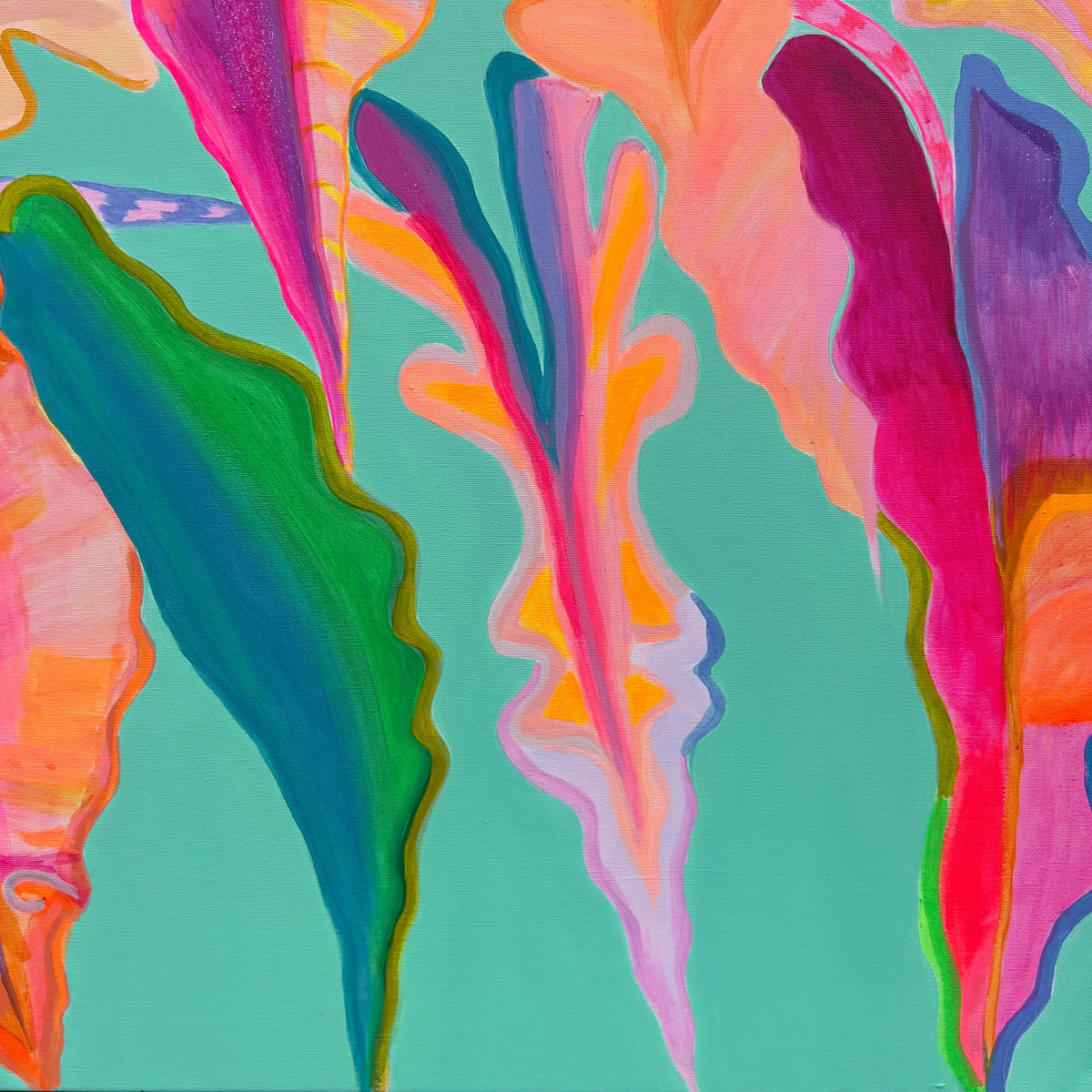 'Rainbow Alocasias' 102cm x 102cm - Kathryn Sillince Artist