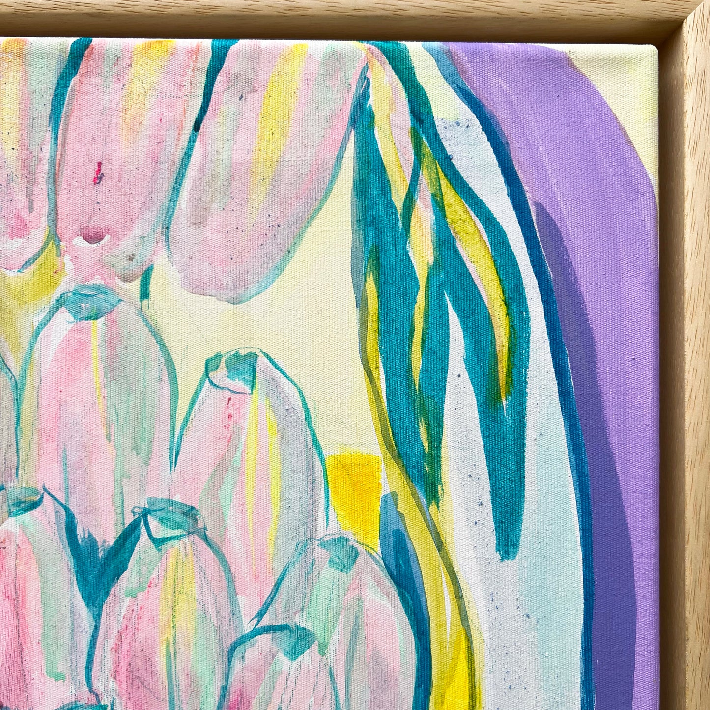 'Teal and Yellow Banana Study' 51cm x 51cm - Kathryn Sillince Artist