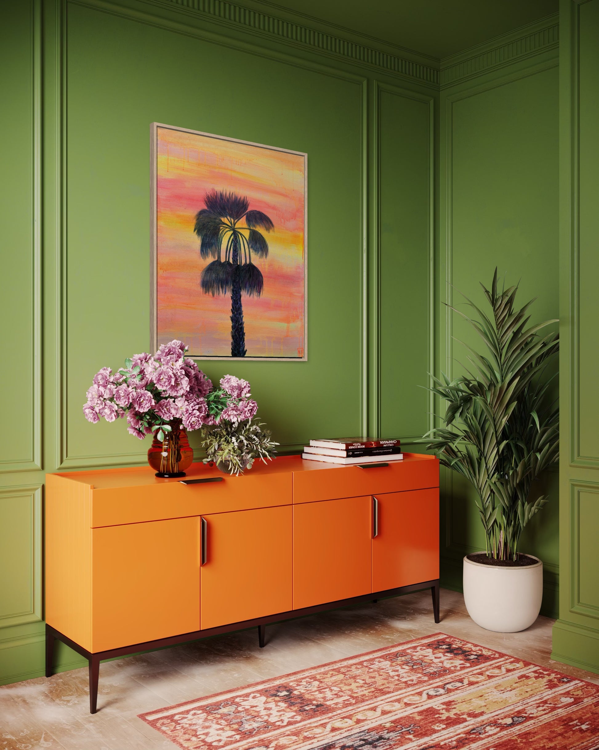 Sunset Solitude art print by Kathryn Sillince featuring a serene sunset scene in 66cm x 81cm size.