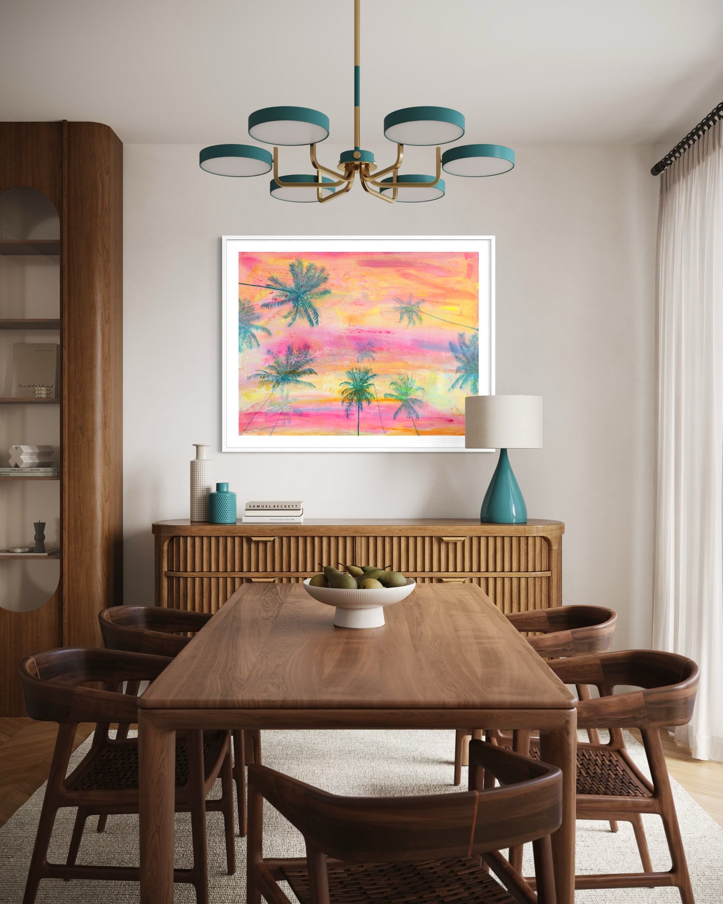 Paper print titled "Lie With Me At Sunset" by Kathryn Sillince Artist, depicting a romantic sunset scene with a couple lying together.