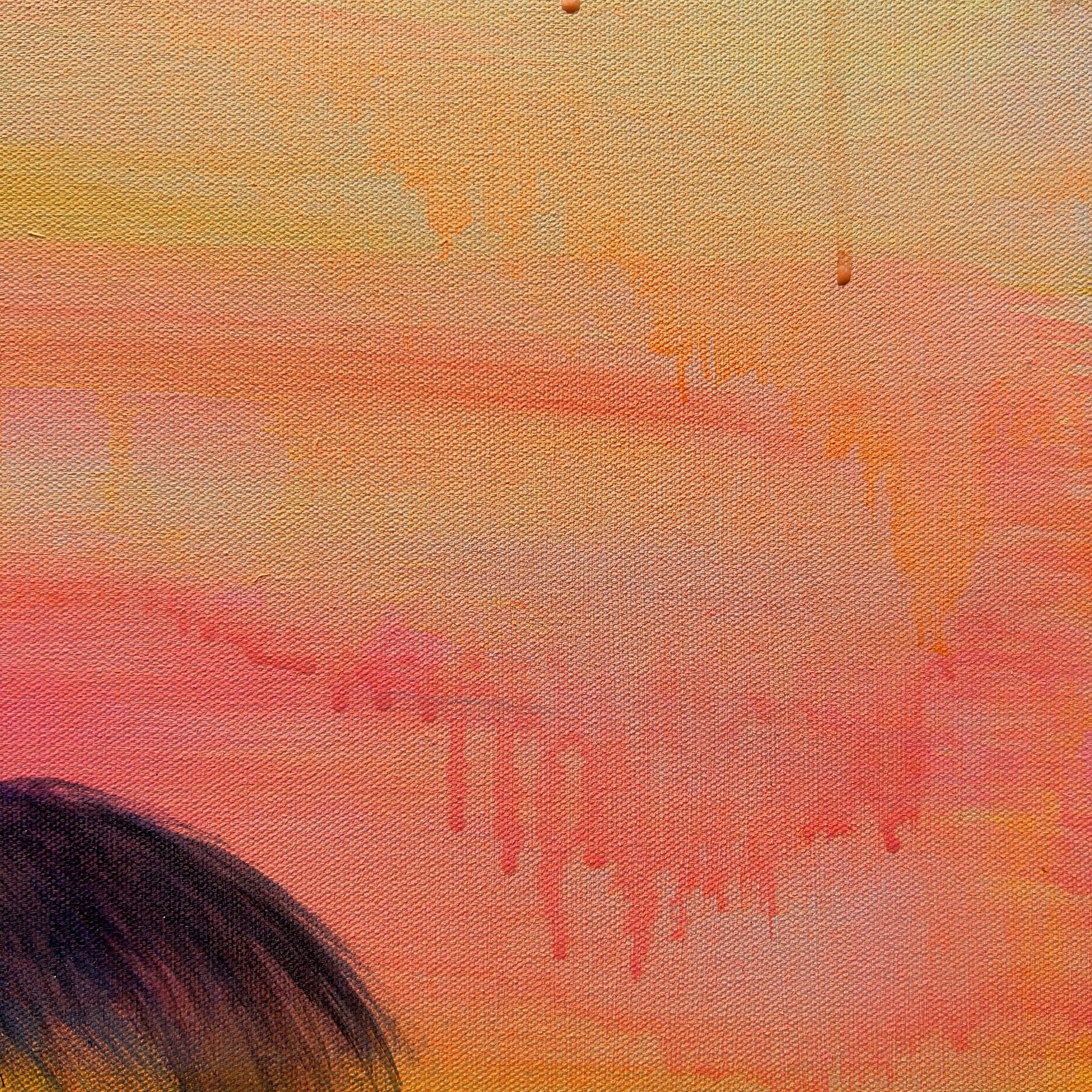 Sunset Solitude artwork by Kathryn Sillince, 66cm x 81cm, featuring a serene sunset scene with vibrant colors and tranquil landscape.