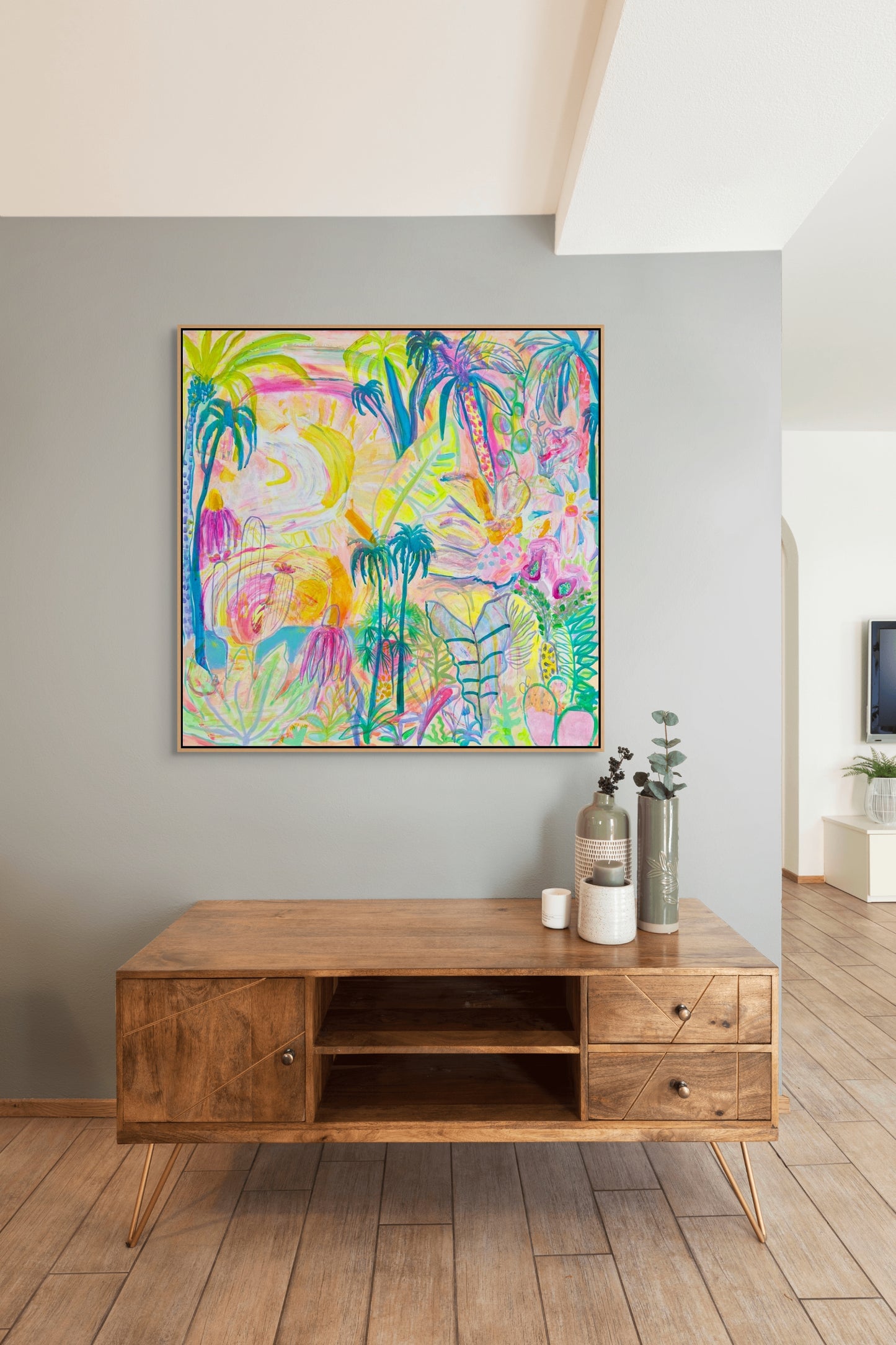 Colorful canvas print titled "Summer On My Mind" by Printumo featuring vibrant summer-themed artwork on a canvas surface.