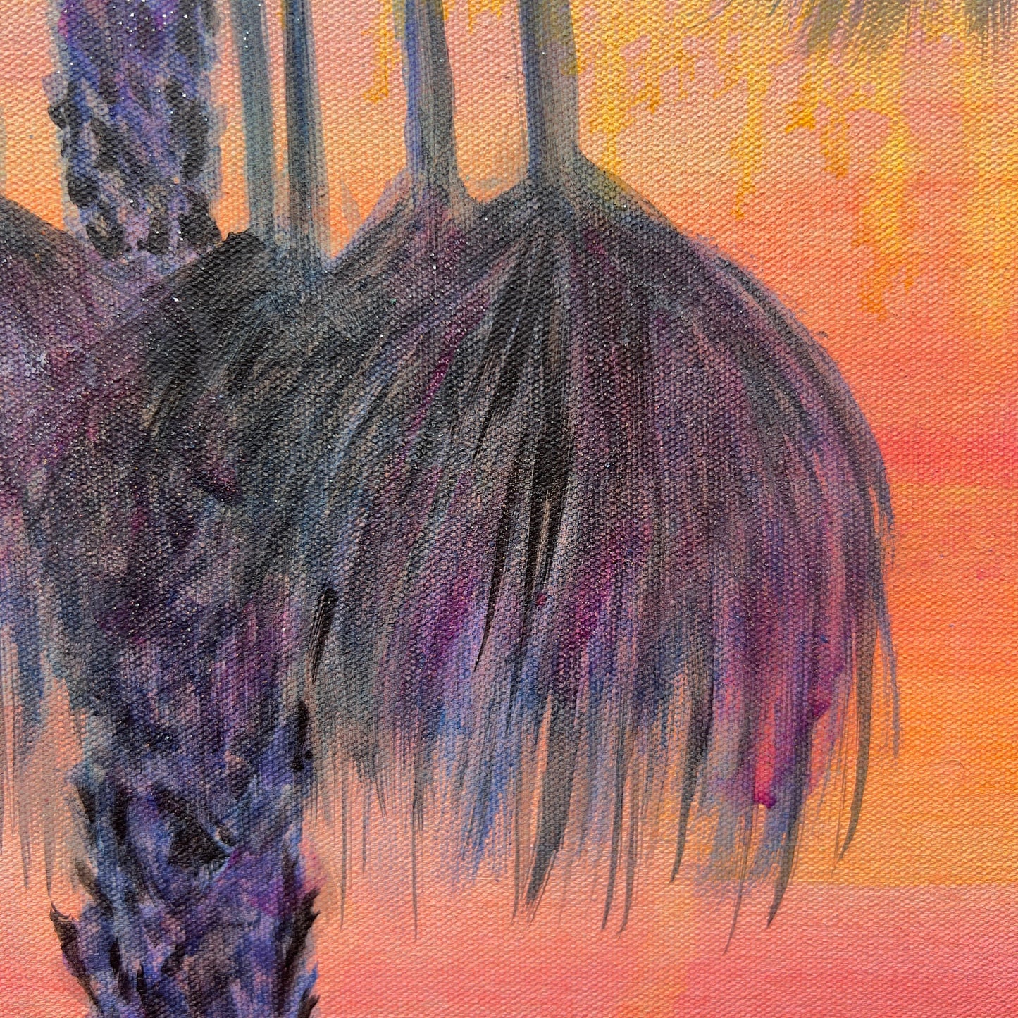 Sunset Solitude artwork by Kathryn Sillince, 66cm x 81cm, featuring a serene sunset scene with vibrant colors and peaceful landscape.