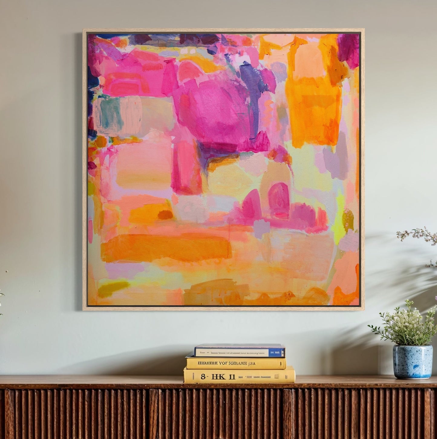 Colorful abstract artwork by Kathryn Sillince, 92cm x 92cm, featuring vibrant sunbeam and daydream-inspired patterns.