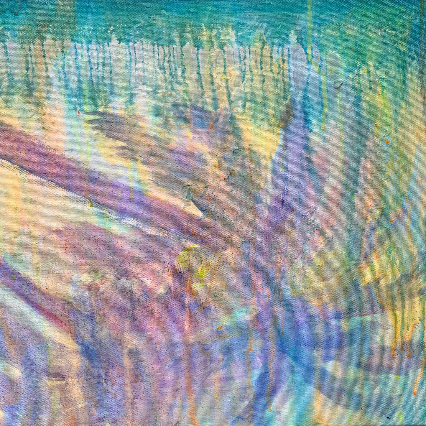 Colorful paper print of tropical twilight scene by Kathryn Sillince Artist, featuring vibrant sunset and lush foliage.