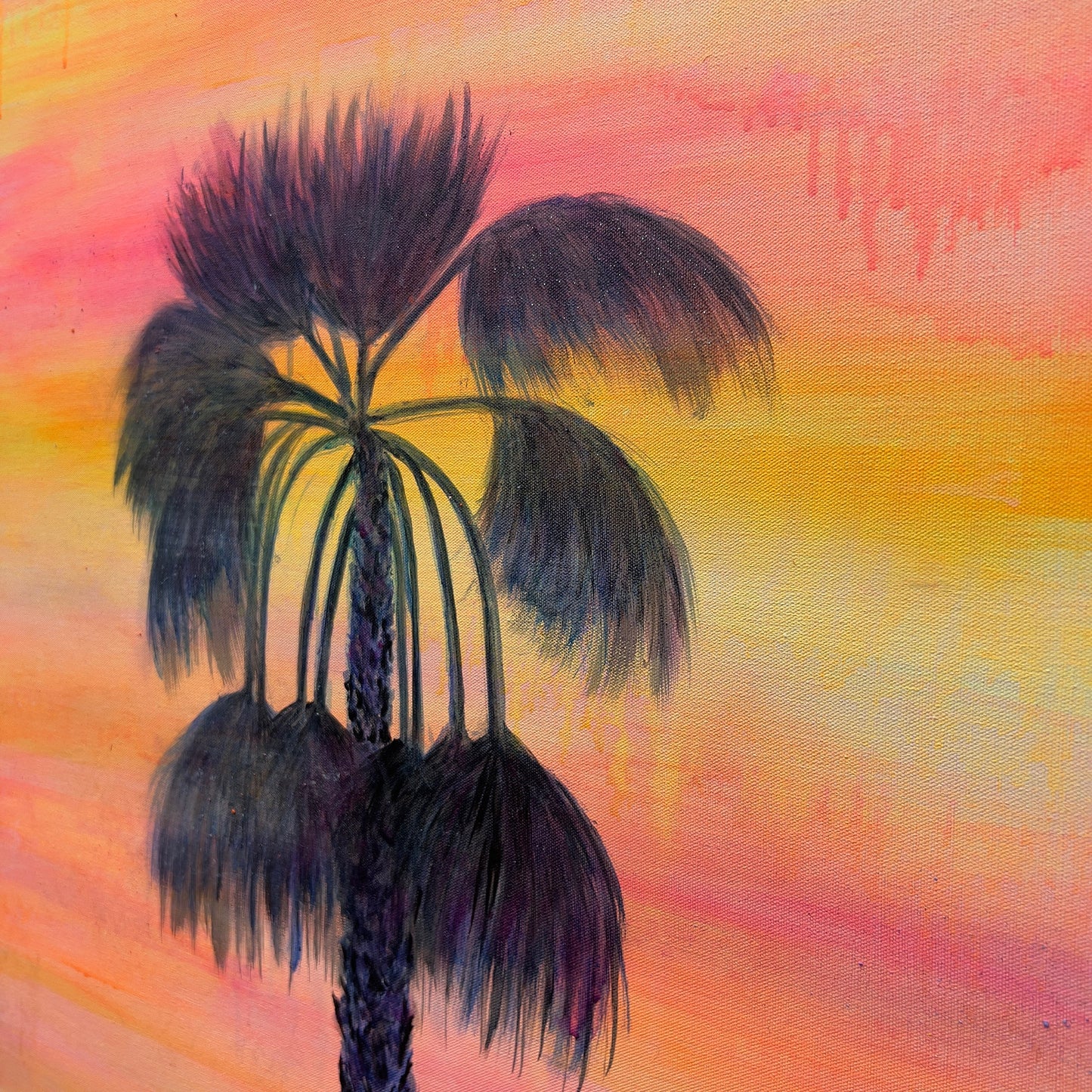 Sunset Solitude artwork by Kathryn Sillince, 66cm x 81cm, featuring a serene sunset scene with warm colors and calming landscape.