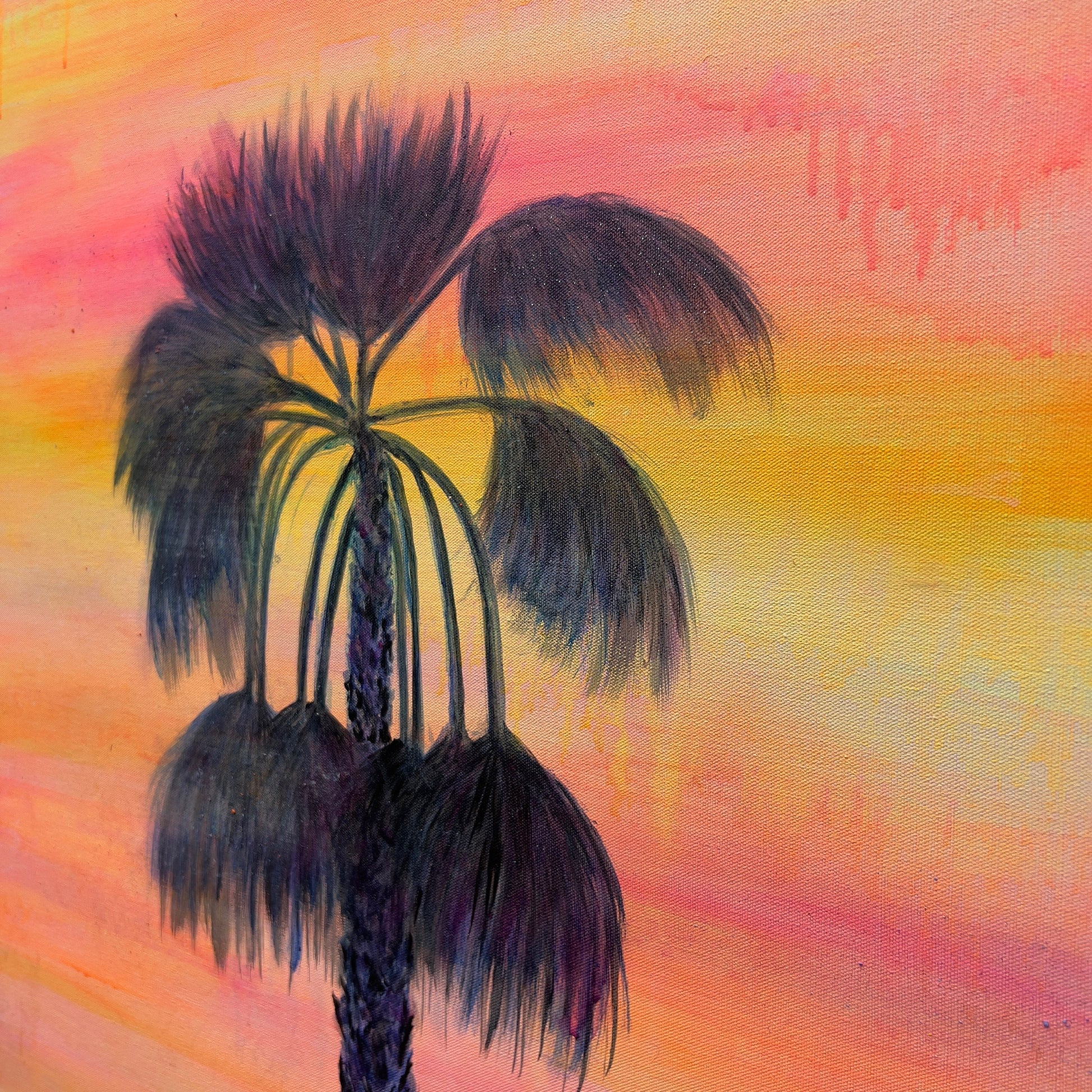 Sunset Solitude artwork by Kathryn Sillince, 66cm x 81cm, featuring a serene sunset scene with warm colors and calming landscape.