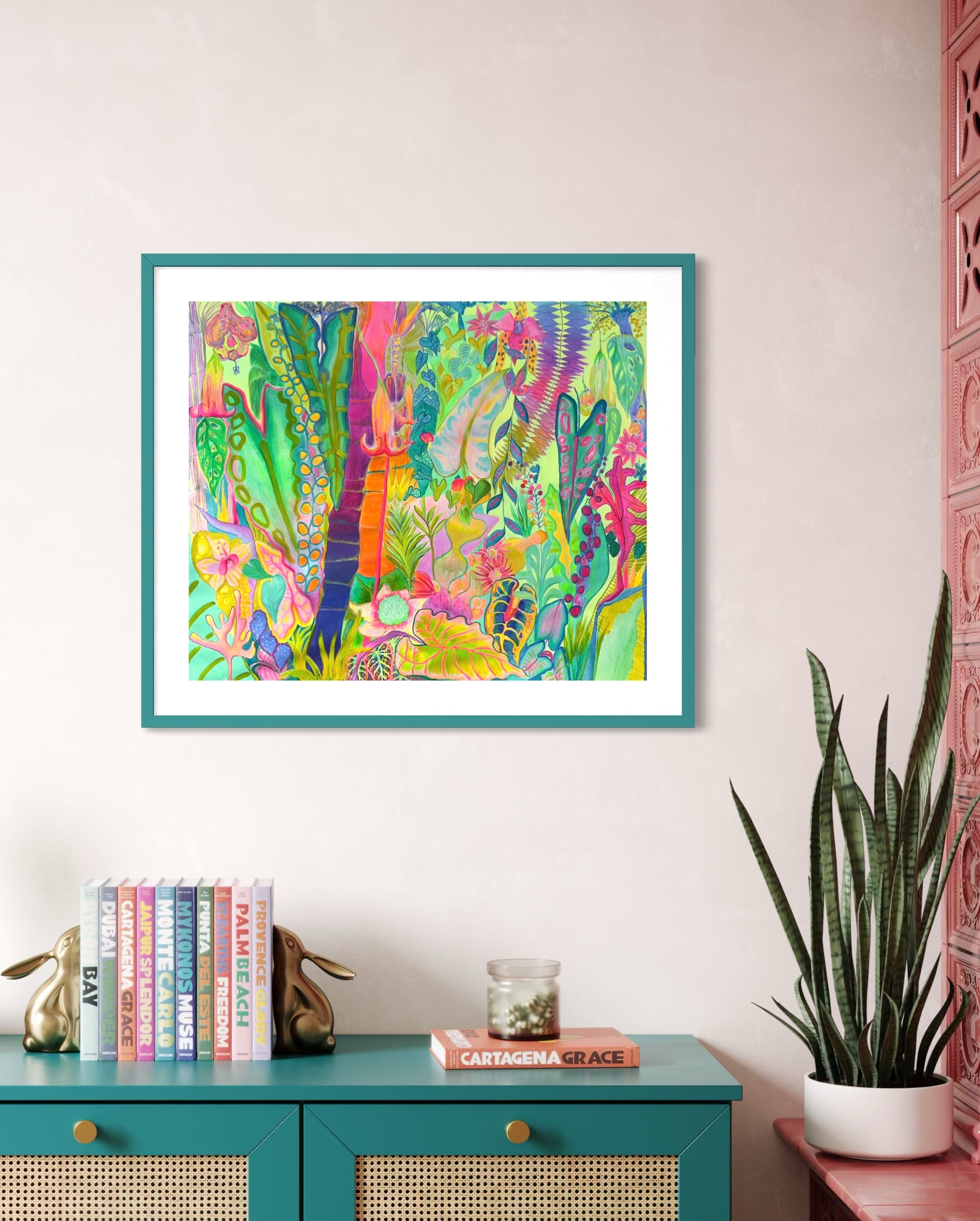 Equatorial Goldenhour paper print by Kathryn Sillince Artist featuring warm, vibrant sunset colors and abstract landscape design.