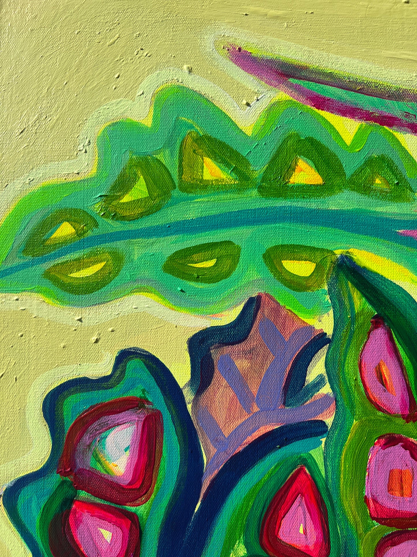 Alocasia Study IV artwork by Kathryn Sillince featuring lush green leaves on a 61cm by 71cm canvas.