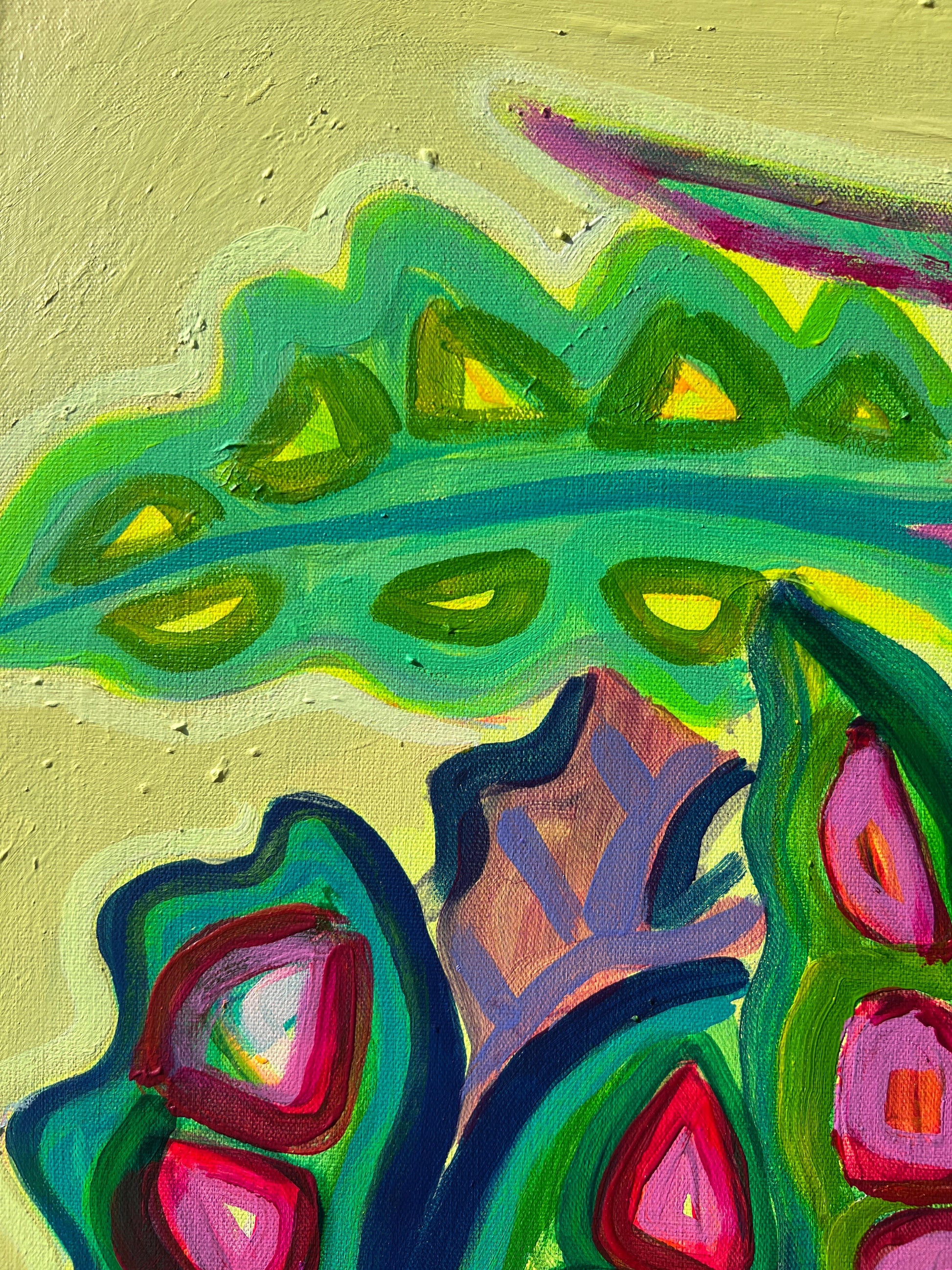 Alocasia Study IV artwork by Kathryn Sillince featuring lush green leaves on a 61cm by 71cm canvas.