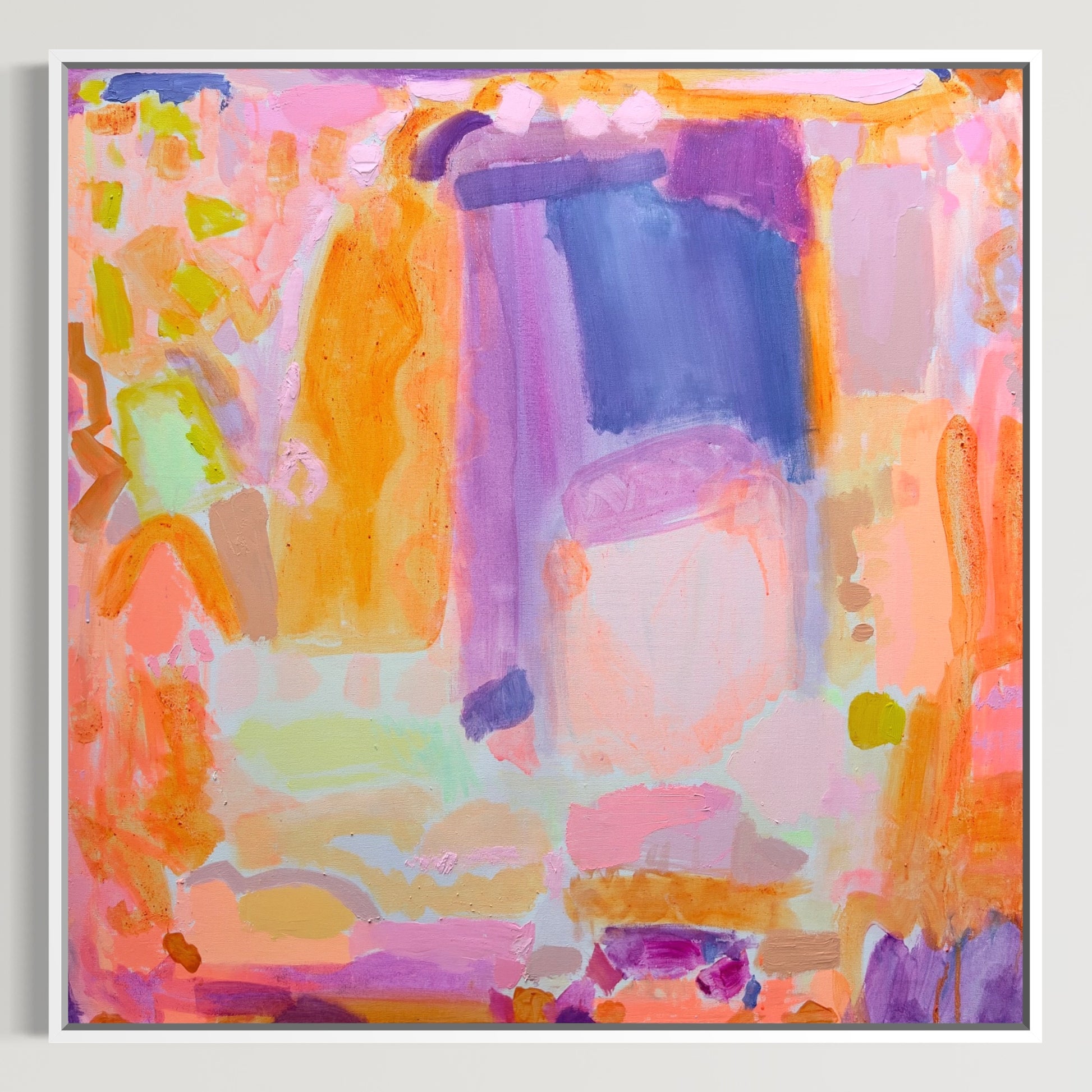 Kathryn Sillince Artist 'A New Found Energy' 90cm x 90cm abstract painting with vibrant colors and dynamic brushstrokes.