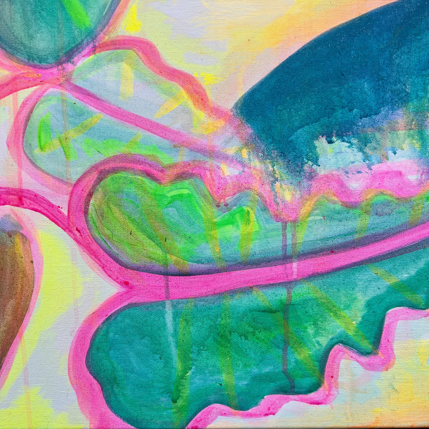 Colorful paper print of twilight tropics by Kathryn Sillince Artist, showcasing vibrant botanical and landscape details.