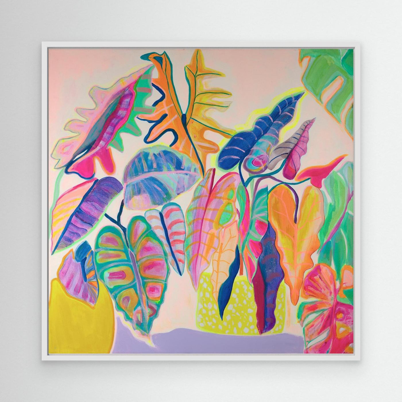 Alocasia Revelation canvas print by Printumo featuring vibrant green leaves on a neutral background.