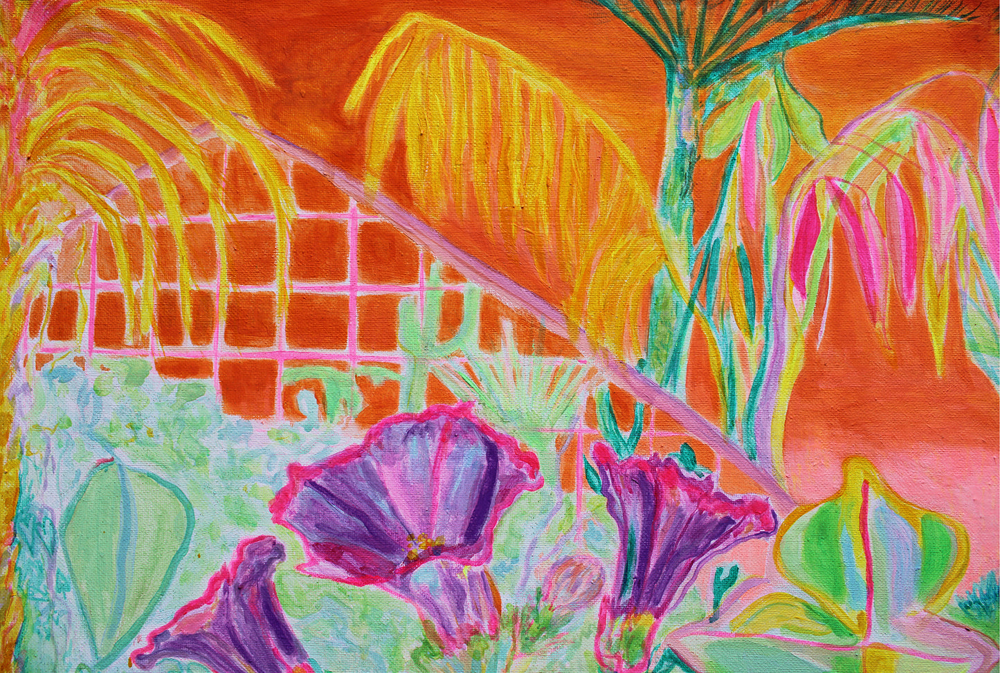 Close-up of Kathryn Sillince Artist's "Apocalyptic Fanfare" canvas print showing vibrant, detailed abstract artwork with fiery orange and dark tones.