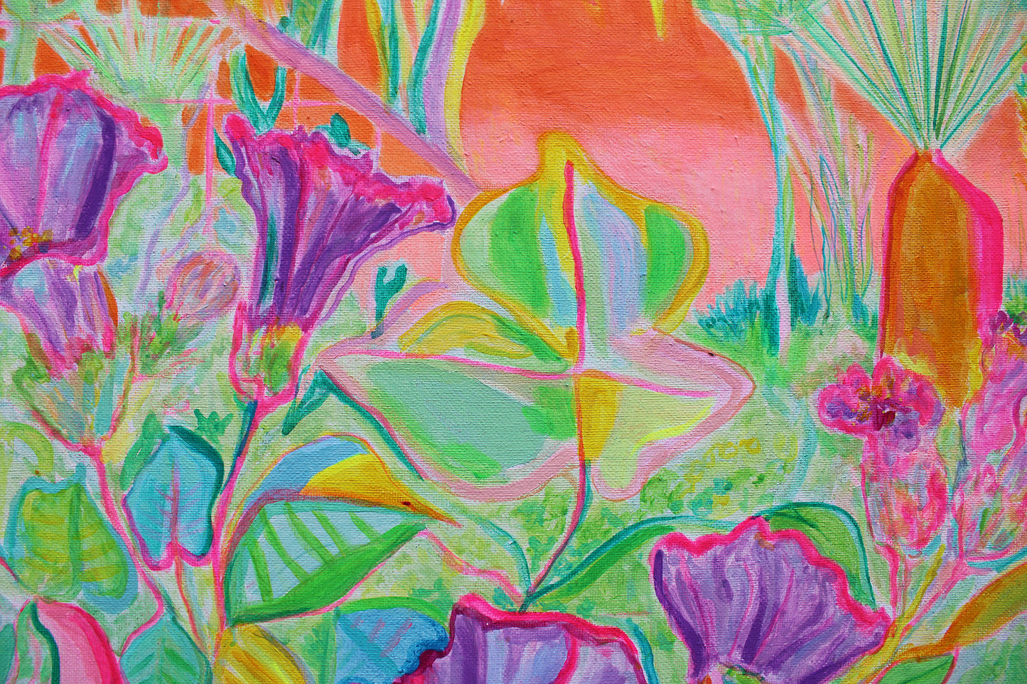 Colorful canvas print titled 'Apocalyptic Fanfare' by Kathryn Sillince Artist, showcasing vibrant abstract artwork.