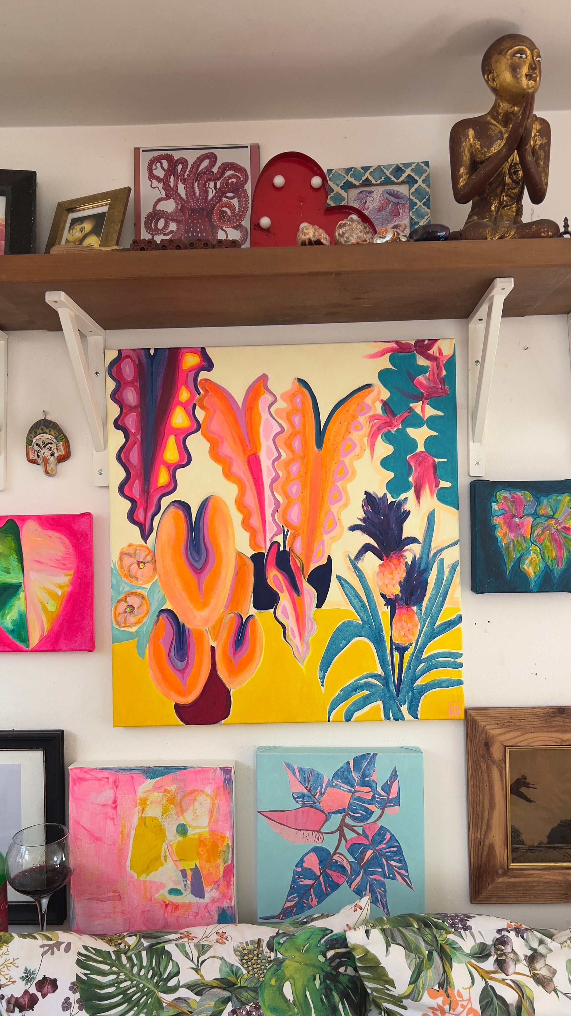 Alocasia Study V artwork by Kathryn Sillince, 2D digital illustration featuring vibrant plant details, 61cm x 71cm size.