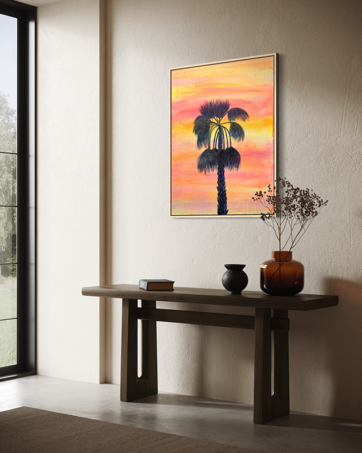 Sunset Solitude canvas art by Kathryn Sillince, 66cm x 81cm, featuring a serene sunset scene with vibrant colors and peaceful landscape.