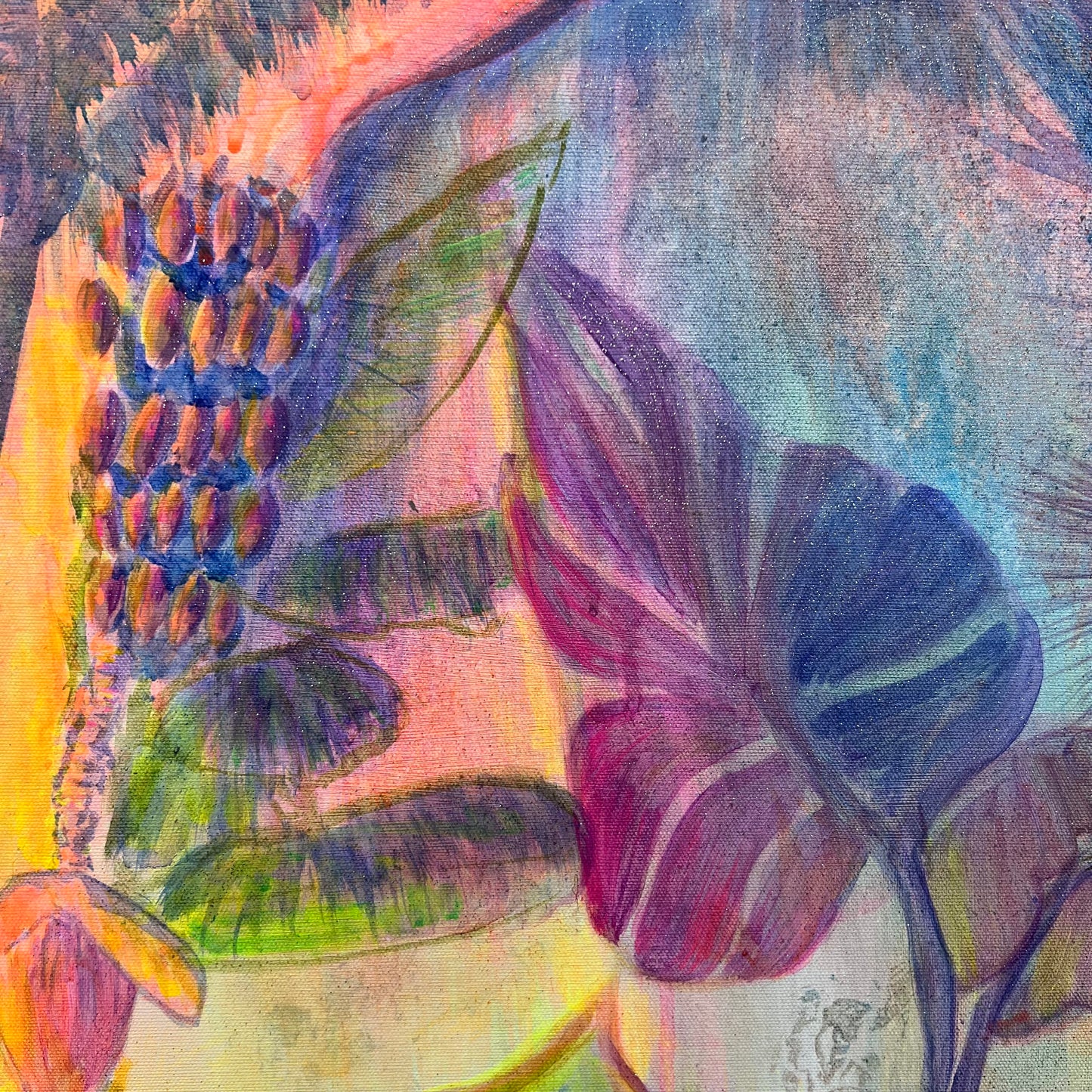 Colorful Twilight Tropics paper print by Kathryn Sillince Artist showcasing vibrant tropical landscape artwork.