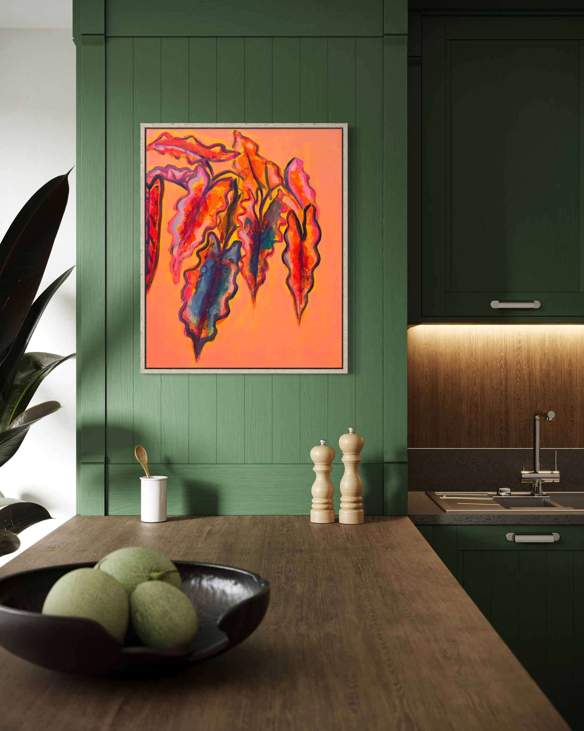 Alocasia Study art print by Kathryn Sillince, featuring vibrant botanical illustration, 66cm x 82cm in size.
