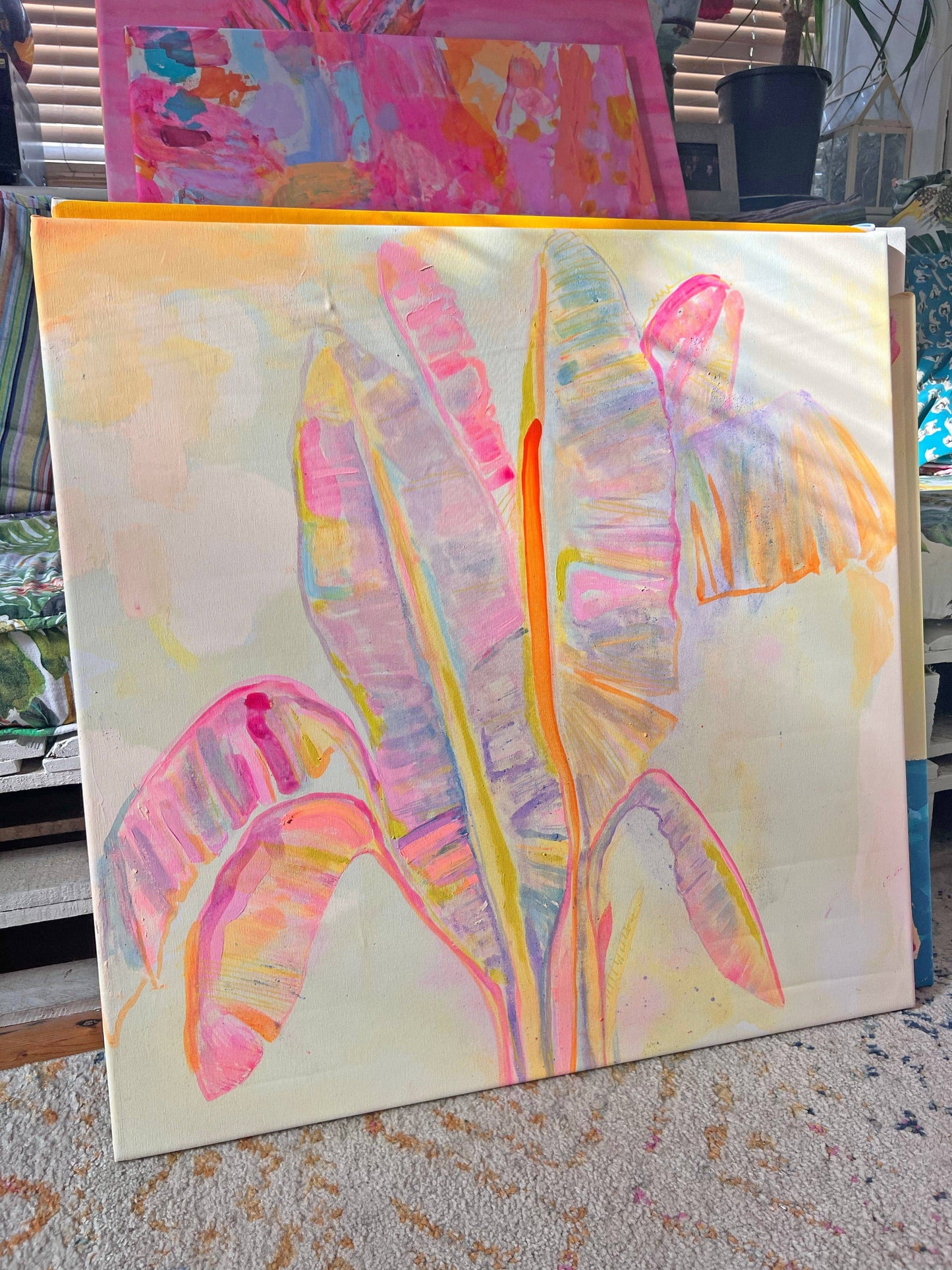 'Peachy Banana Dreams' 72cm x 72cm - Kathryn Sillince Artist