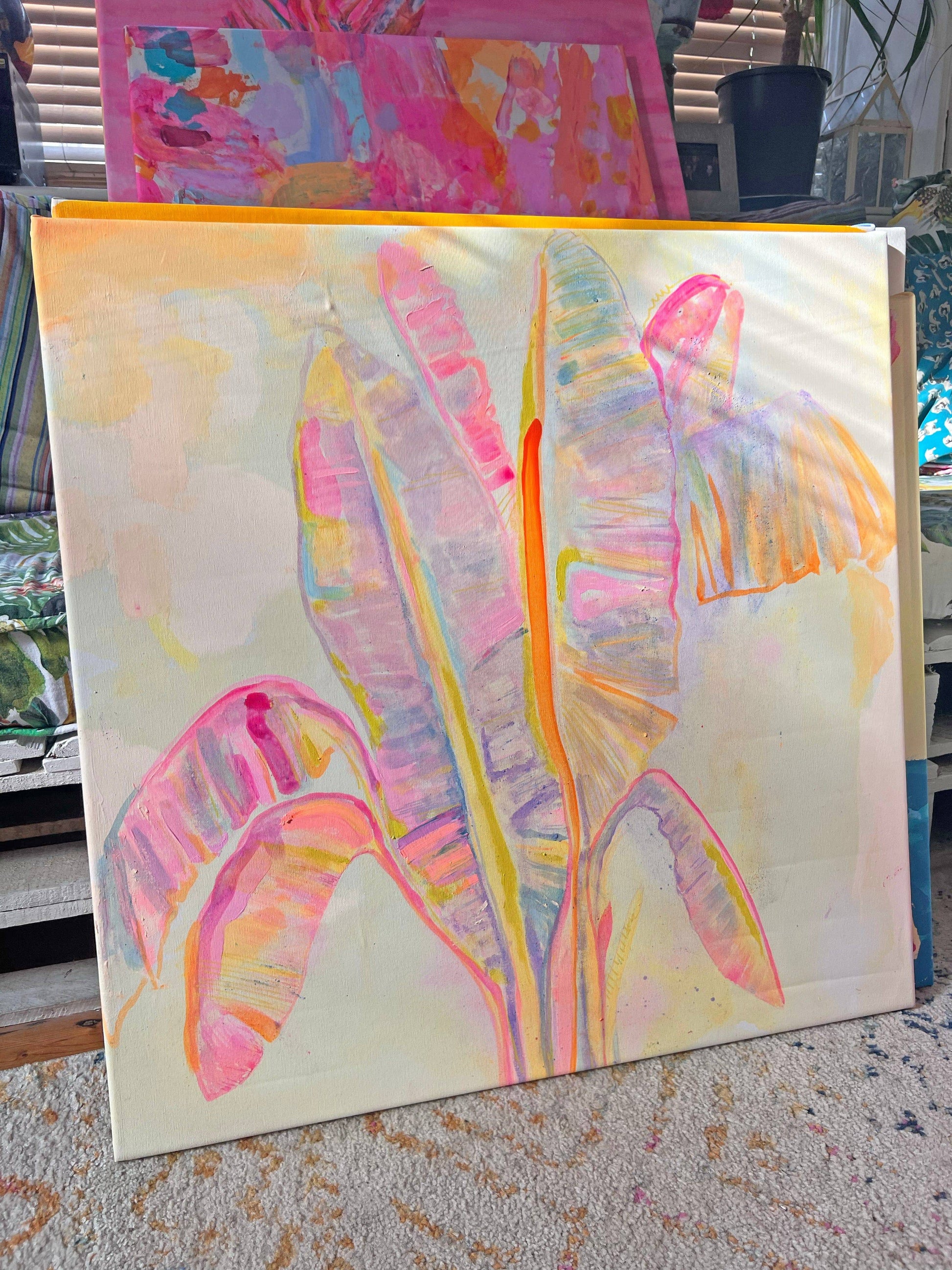 'Peachy Banana Dreams' 72cm x 72cm - Kathryn Sillince Artist