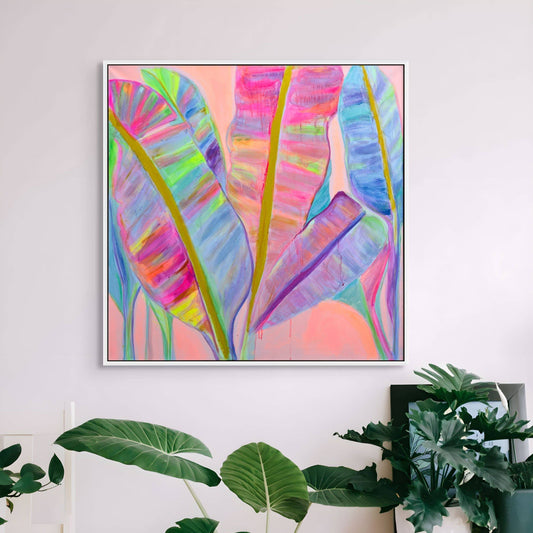 'Rainbow Banana Leaves II'  90cm x 90cm - Kathryn Sillince Artist