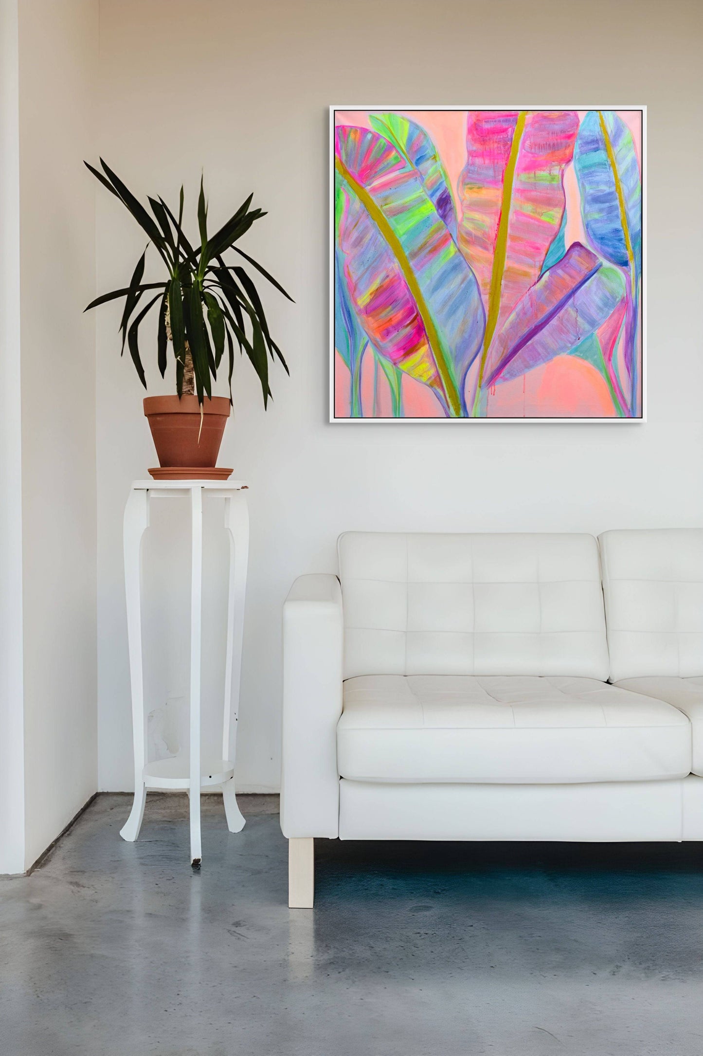 'Rainbow Banana Leaves II'  90cm x 90cm - Kathryn Sillince Artist