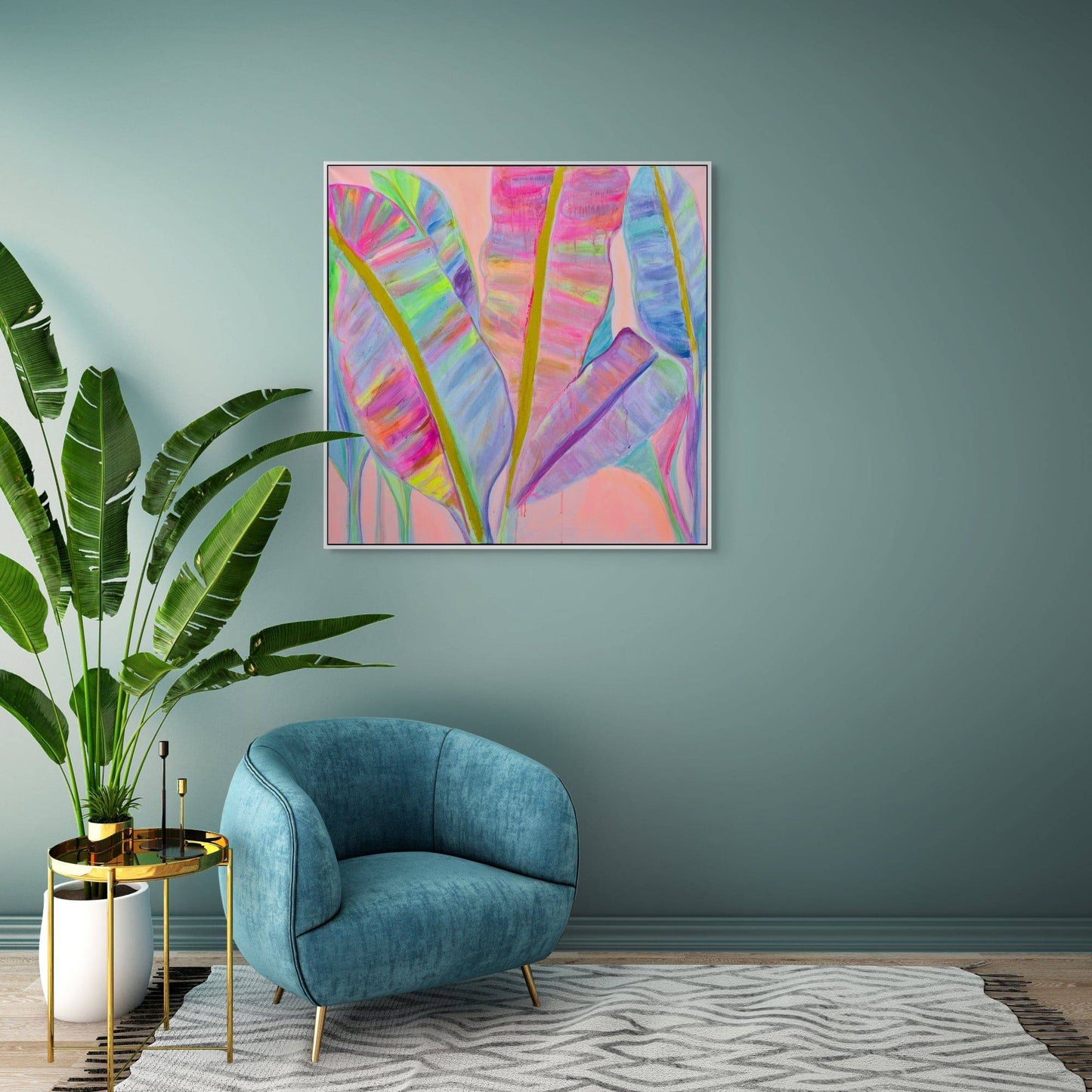 'Rainbow Banana Leaves II'  90cm x 90cm - Kathryn Sillince Artist