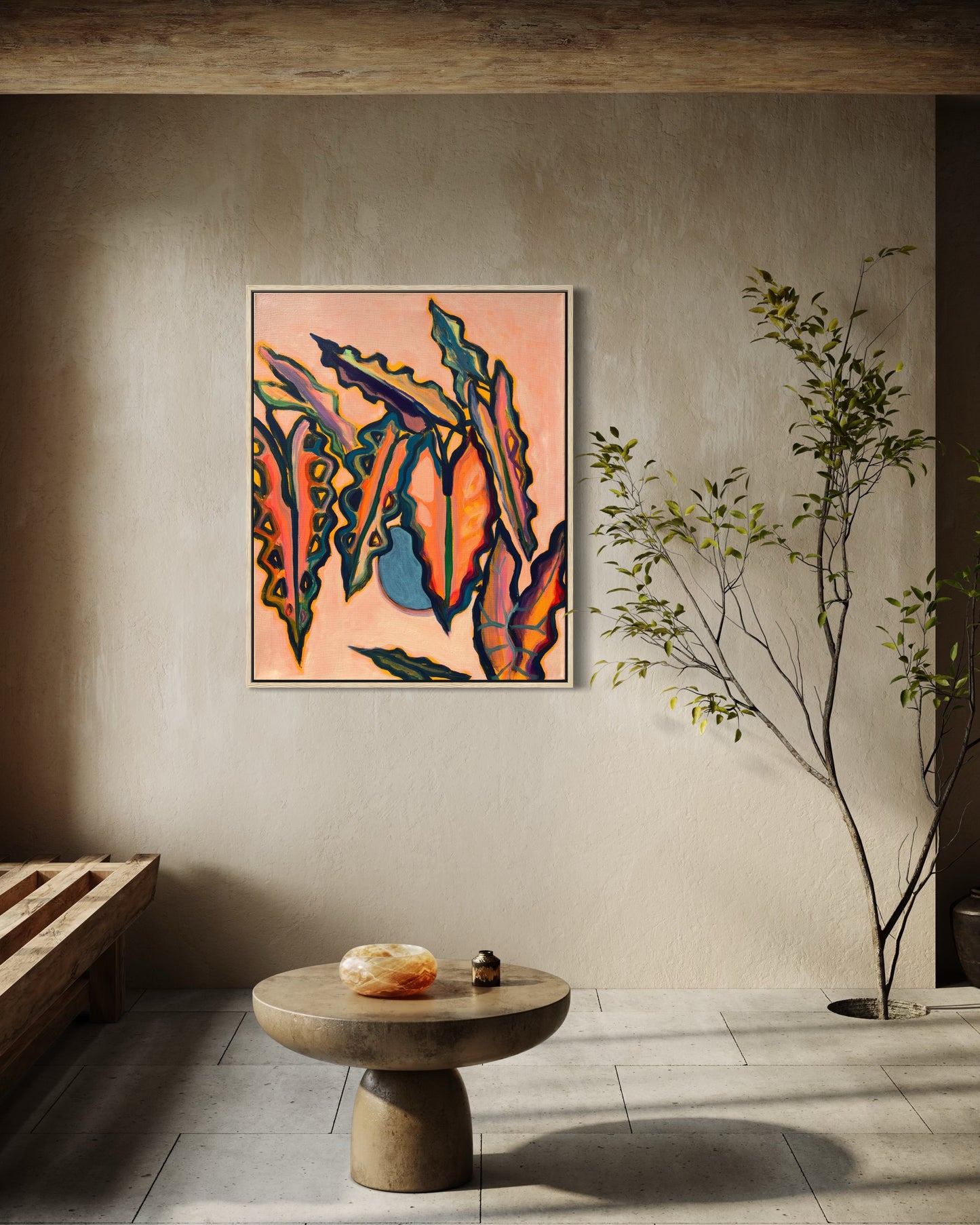 Alocasia Study artwork by Kathryn Sillince featuring detailed botanical illustration on a 66cm by 82cm canvas.