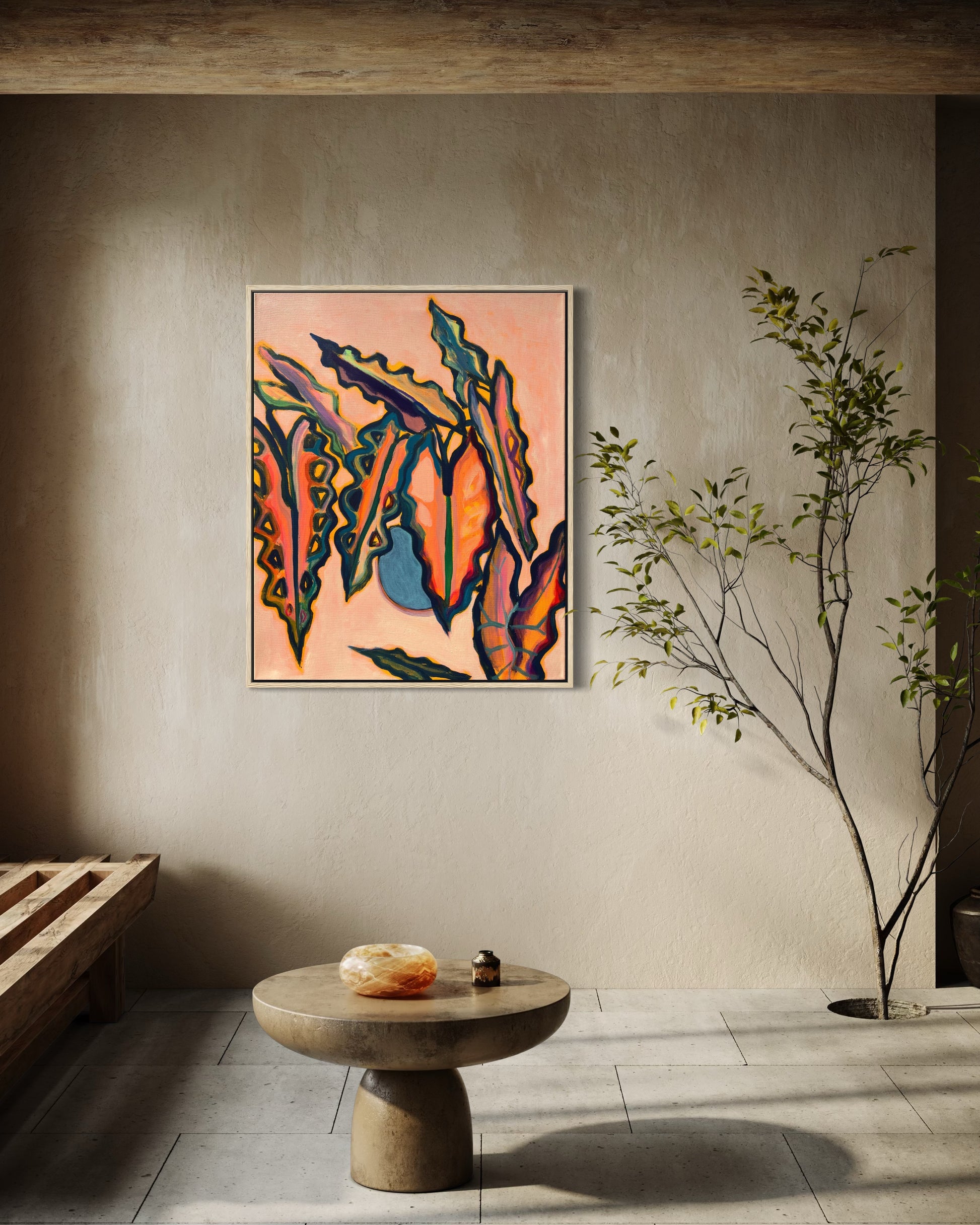 Alocasia Study artwork by Kathryn Sillince featuring detailed botanical illustration on a 66cm by 82cm canvas.