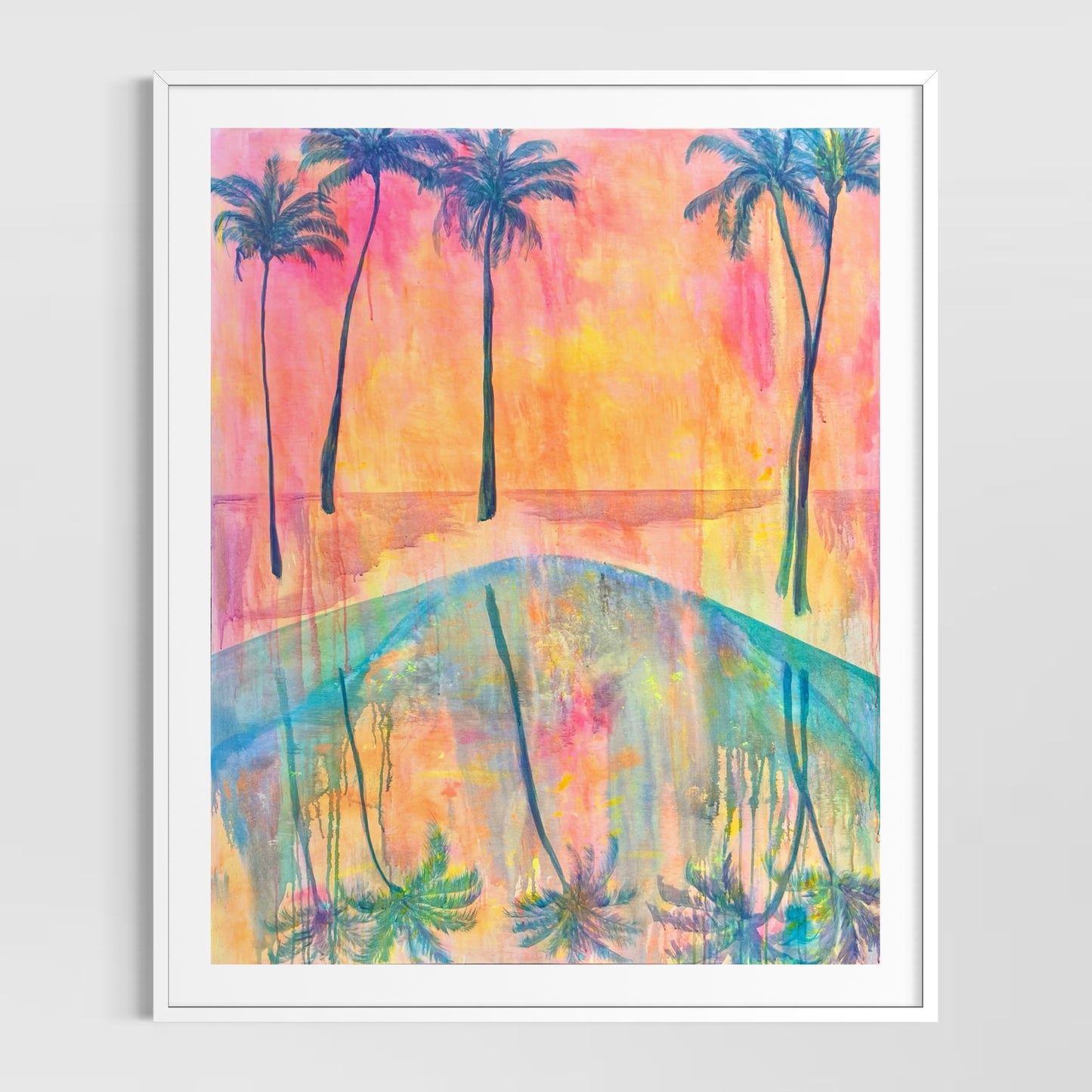 Swaying Into Sunset paper print by Kathryn Sillince Artist featuring a vibrant sunset scene with trees and natural landscape.