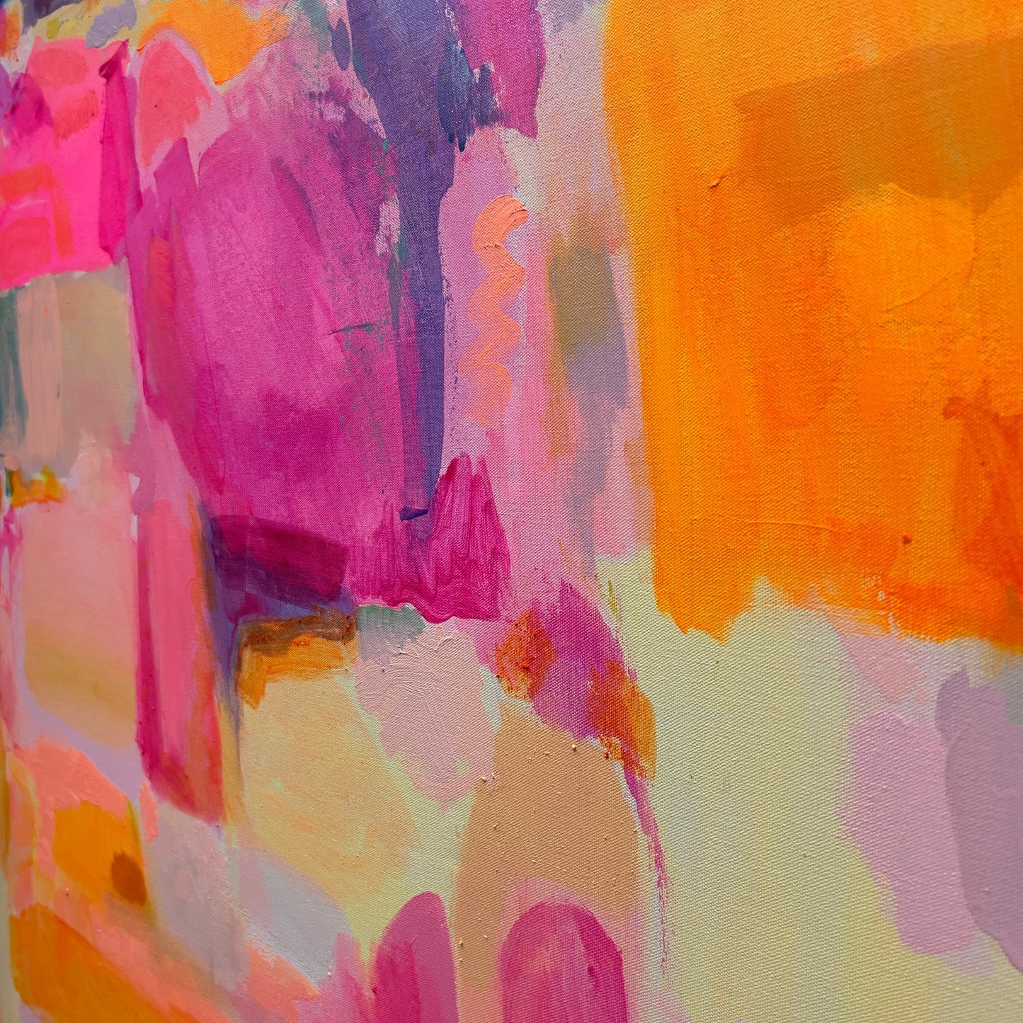 Sunbeams and Daydreams artwork by Kathryn Sillince, 92cm x 92cm, vibrant abstract painting with warm sunlight and dreamy colors.