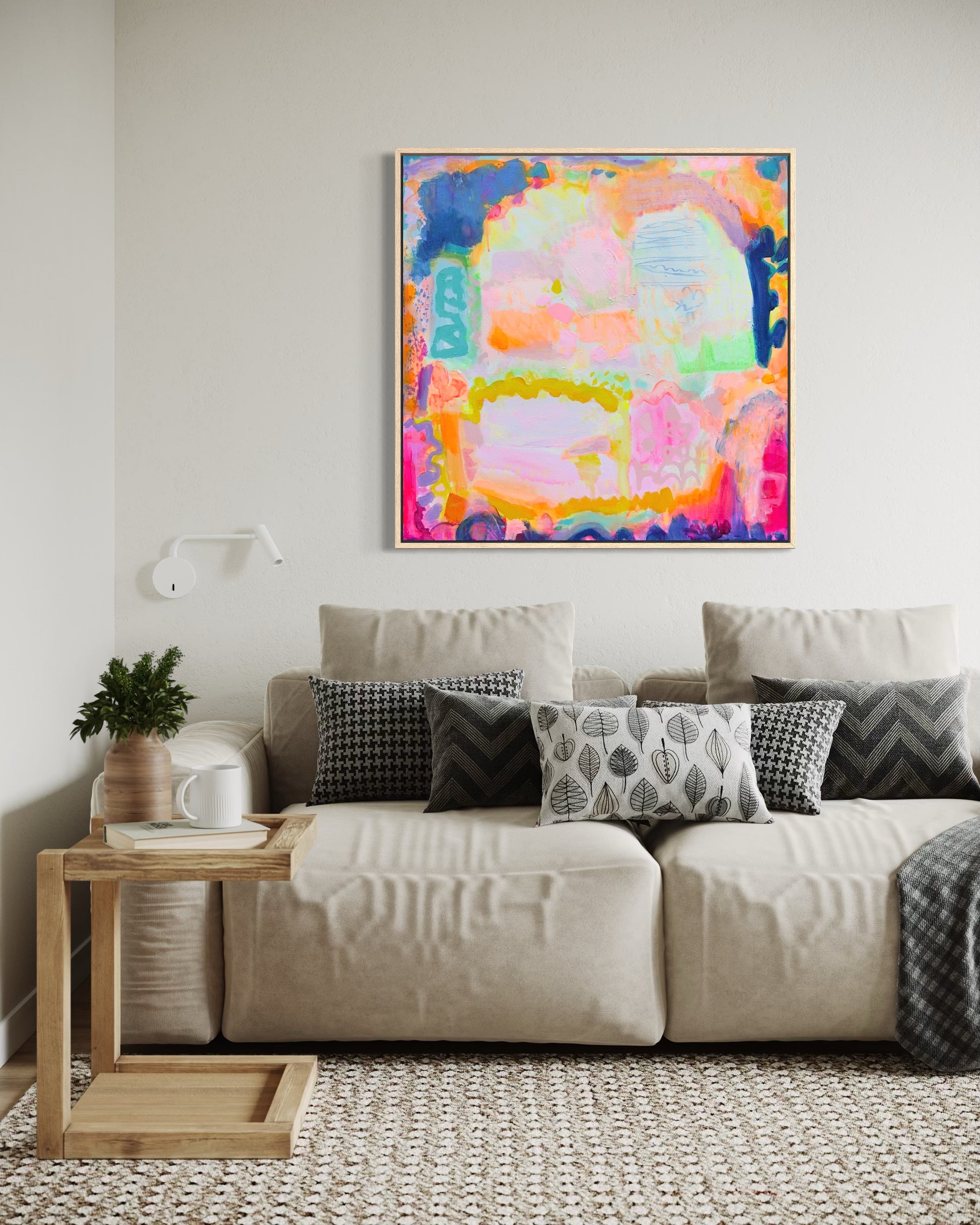 Kathryn Sillince Artist 'Ravishing' 80cm x 80cm abstract painting with vibrant colors and textured brushstrokes on canvas.