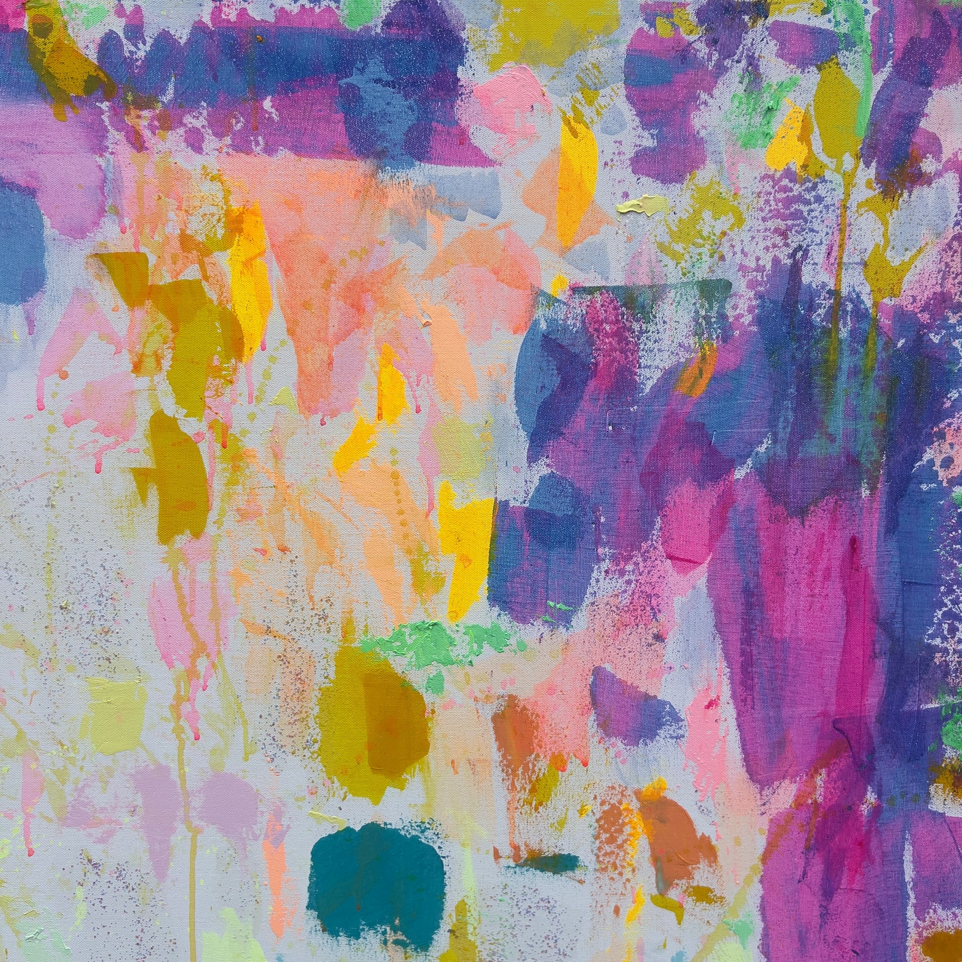 Eternal Optimism artwork by Kathryn Sillince, large 153cm x 123cm abstract painting with vibrant colors and expressive brushstrokes.