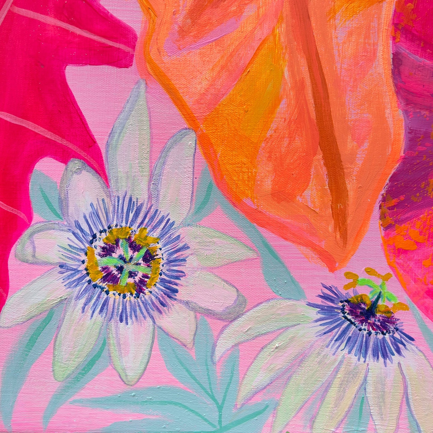 Kathryn Sillince Artist 'Better Together' framed 102cm x 102cm abstract artwork with vibrant colors and textured brushstrokes.