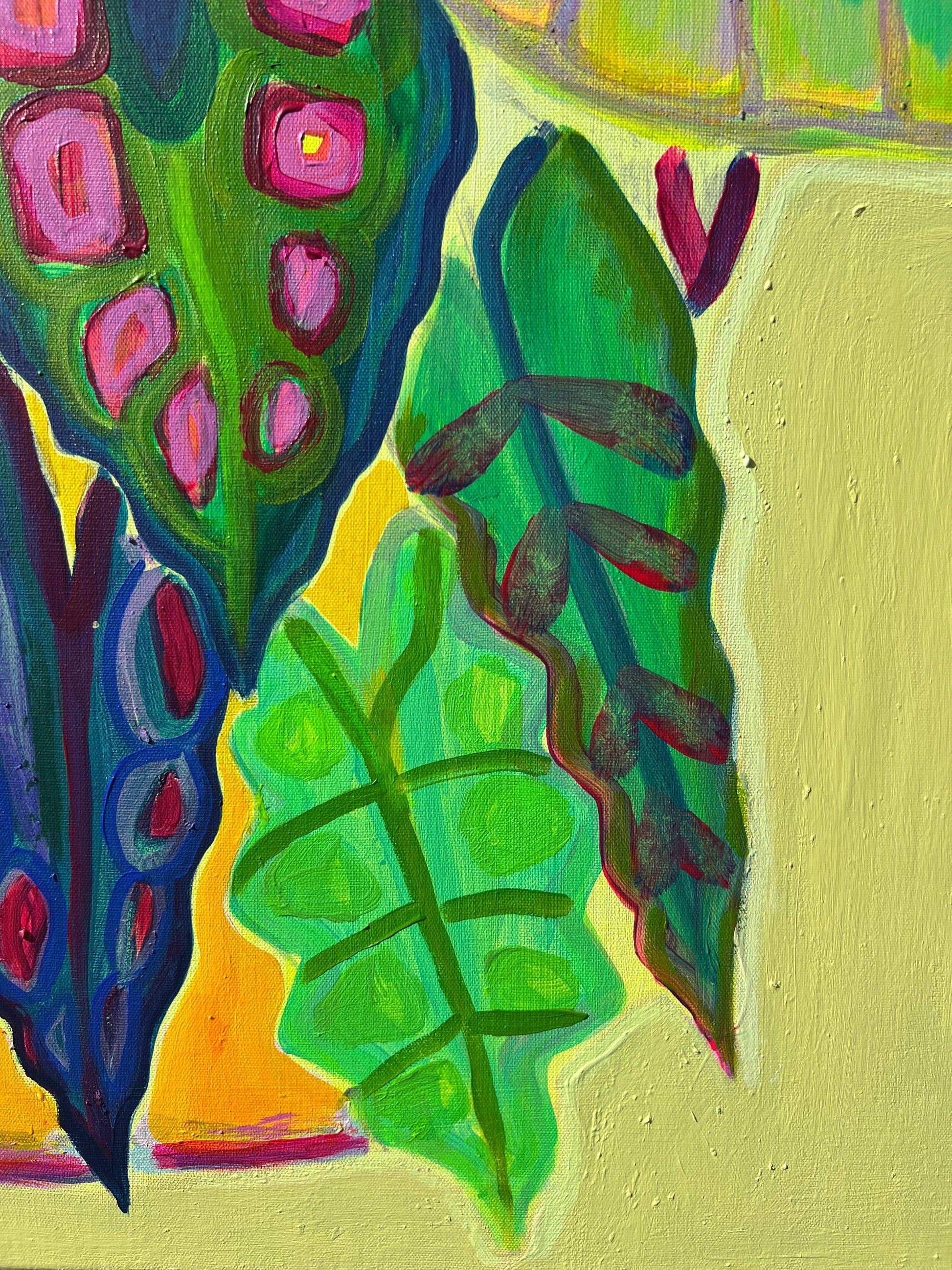 Alocasia Study IV artwork by Kathryn Sillince, featuring vibrant botanical illustration on 61cm by 71cm canvas.