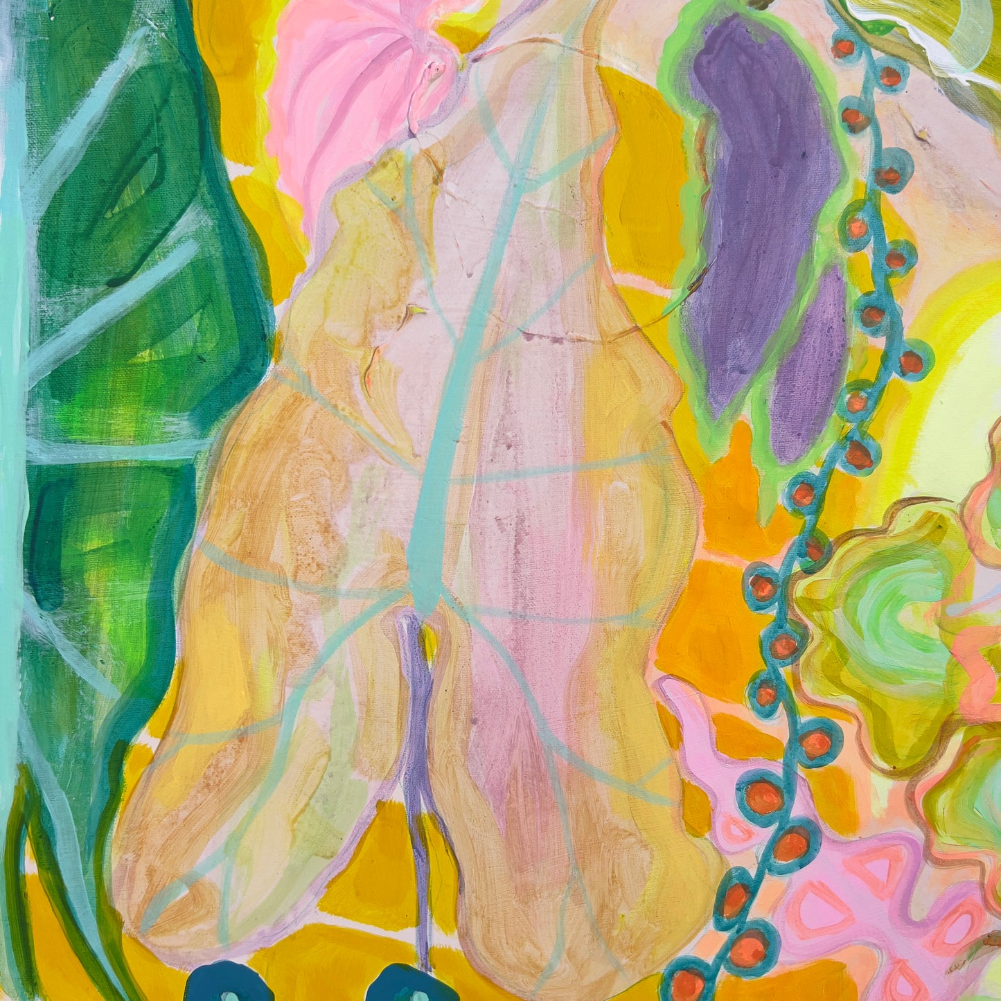 Colorful paper print titled “The Yellow Shutter” by Kathryn Sillince Artist, featuring vibrant yellow and abstract design.