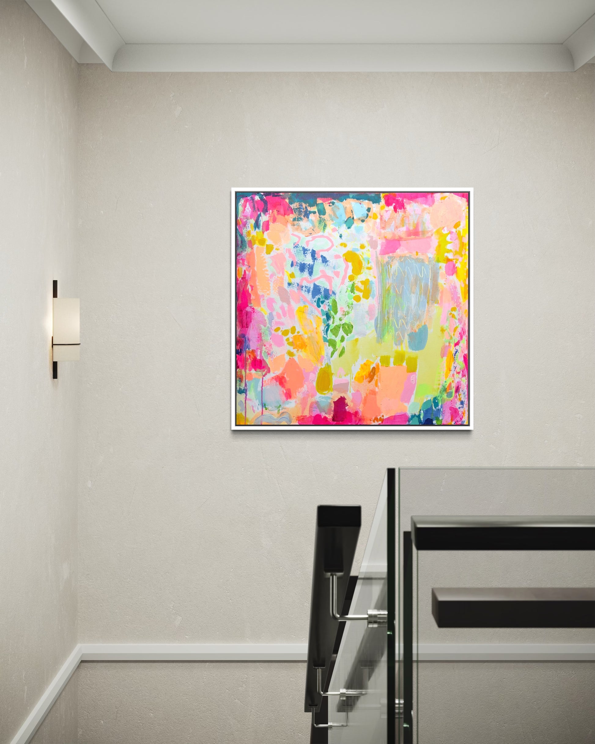 Leopards CAN Change Their Spots artwork by Kathryn Sillince, 90cm x 90cm, featuring a vibrant leopard print design.