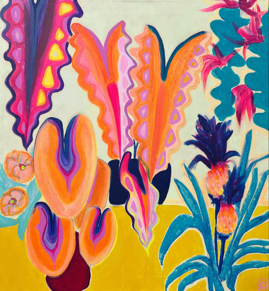 Alocasia Study V artwork by Kathryn Sillince, 61cm x 71cm, featuring detailed botanical illustration of Alocasia plant.