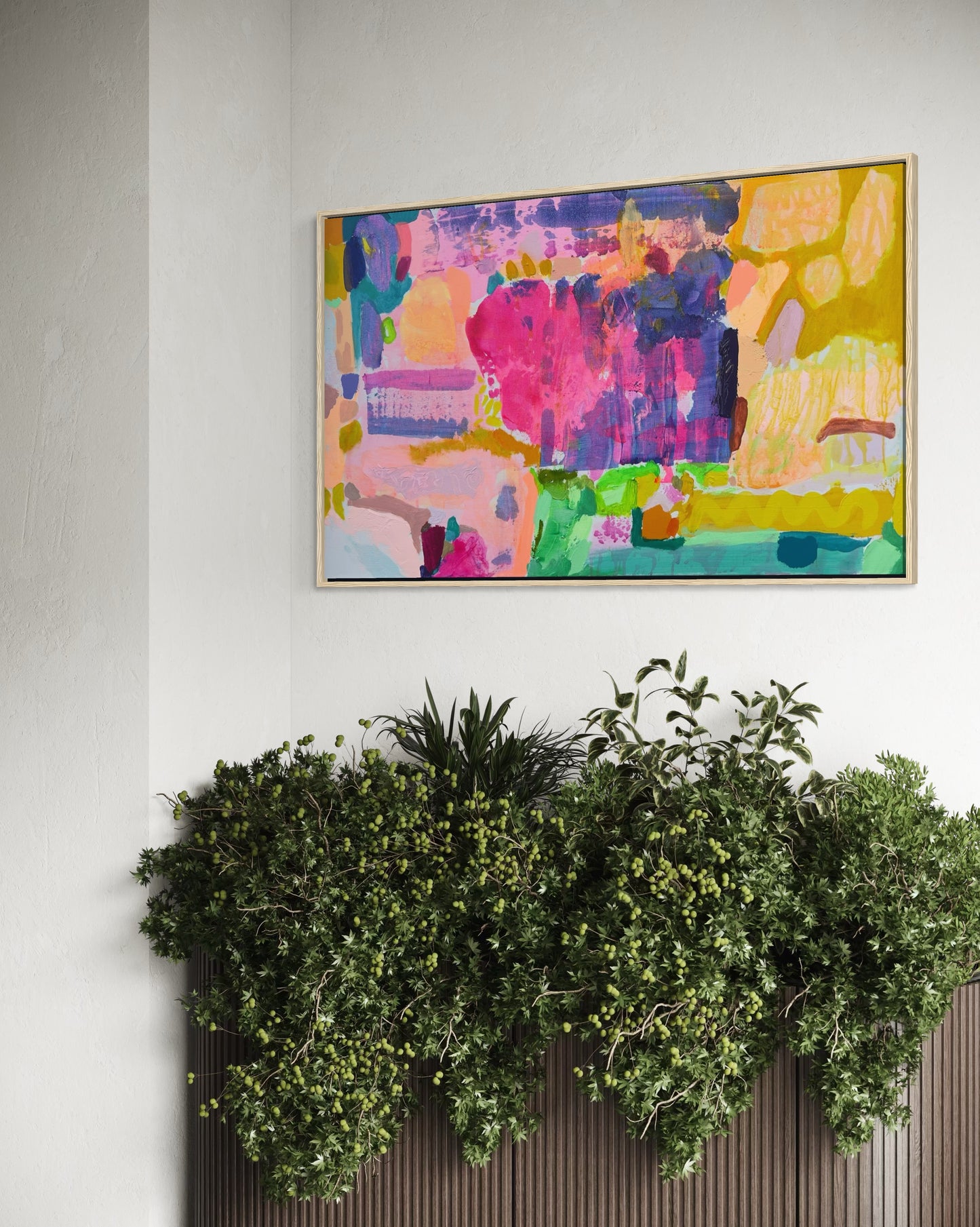 Colorful Kathryn Sillince Artist hotdog illustration on a 102cm by 61.5cm canvas, featuring vibrant details and playful design.